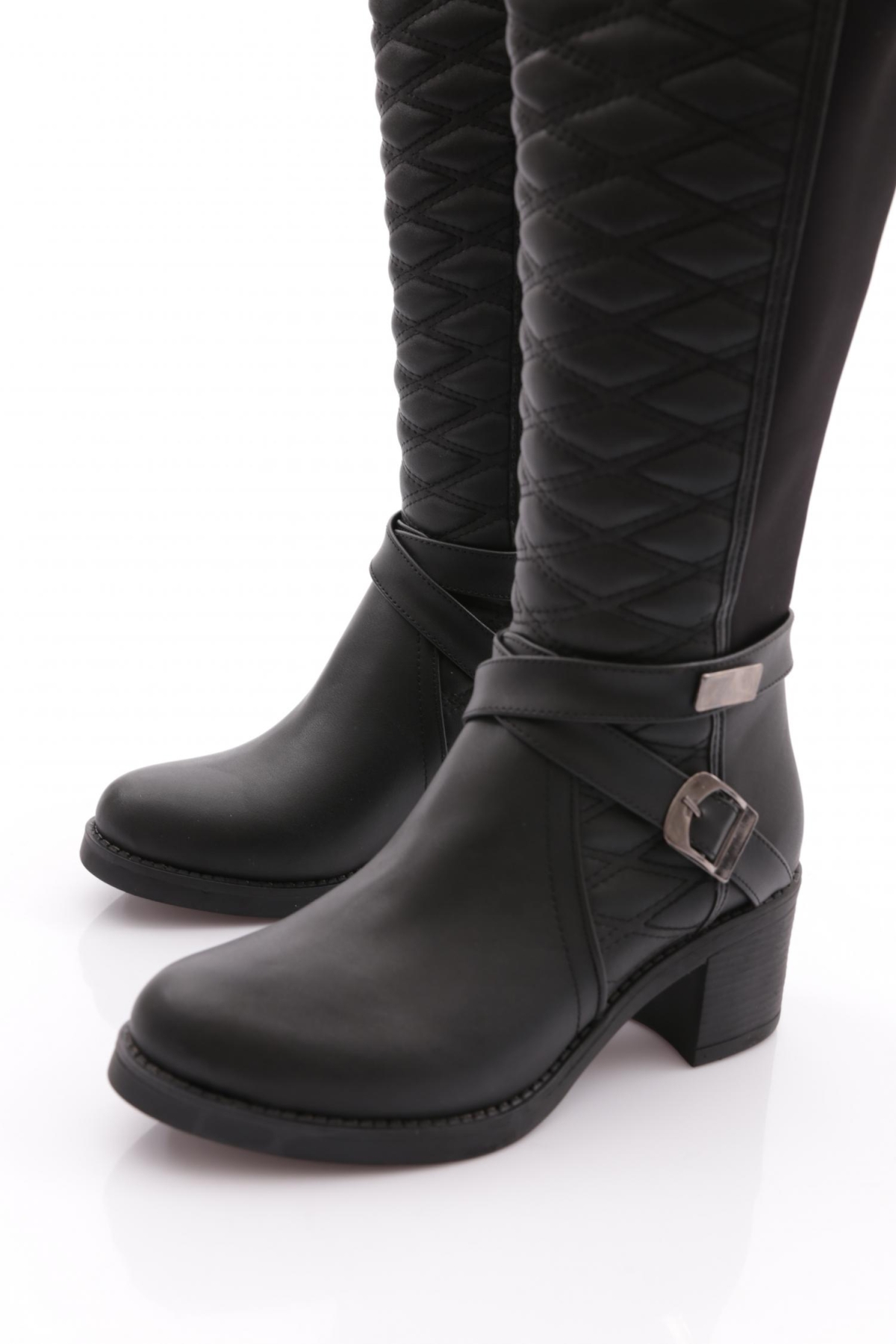 715 Kadin Kemer Detayli Topuklu Çizme - Görsel 5