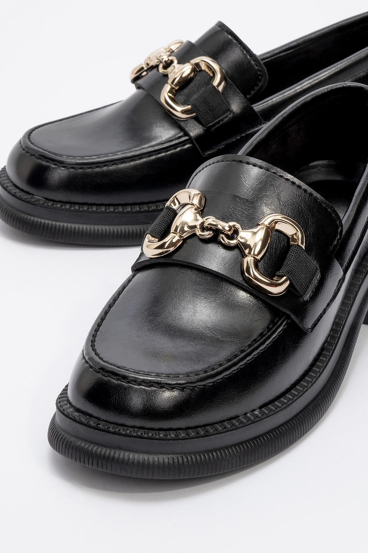 Tokalı Kaydırmaz Kadın Günlük Ayakkabı SİYAH KIRIŞIK - Görsel 4