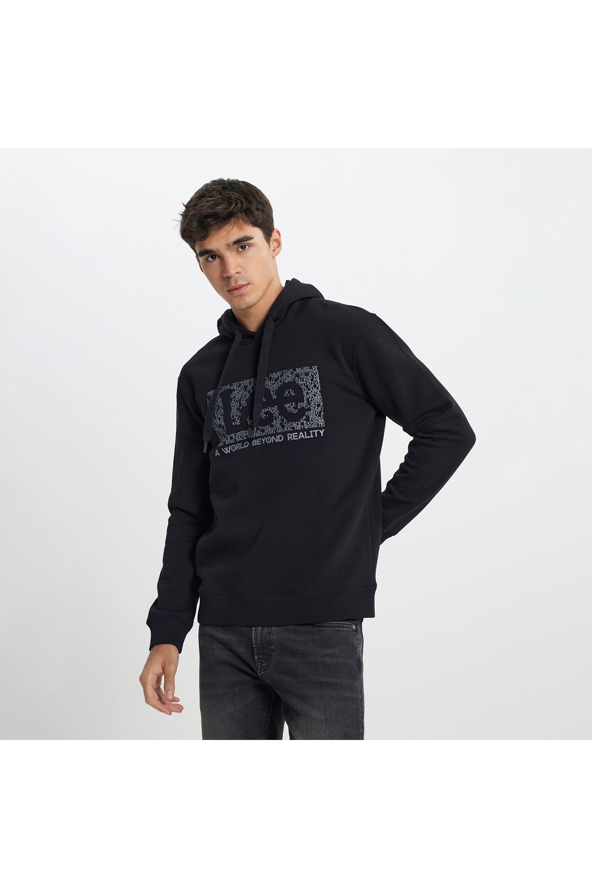 Big Logo Erkek Siyah Kapüşonlu Sweatshirt