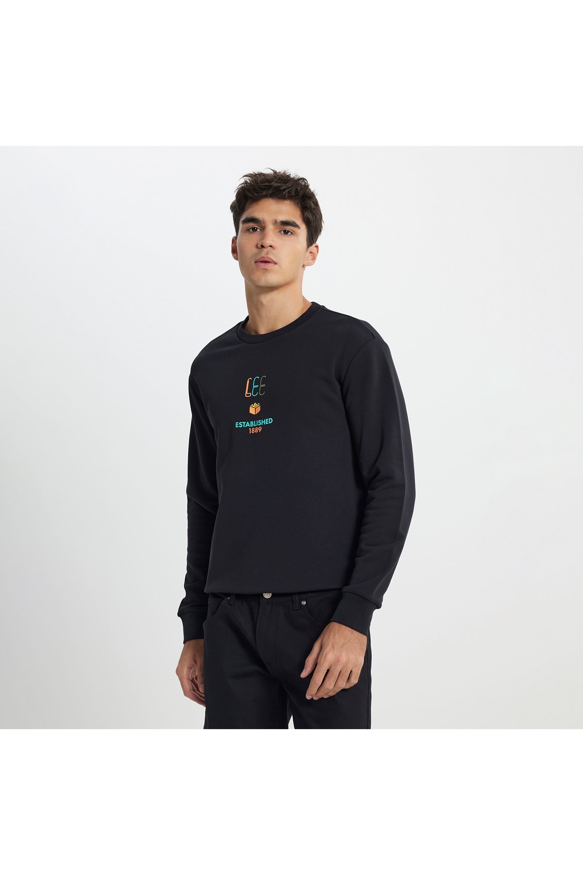 Erkek Siyah Yuvarlak Yaka Sweatshirt