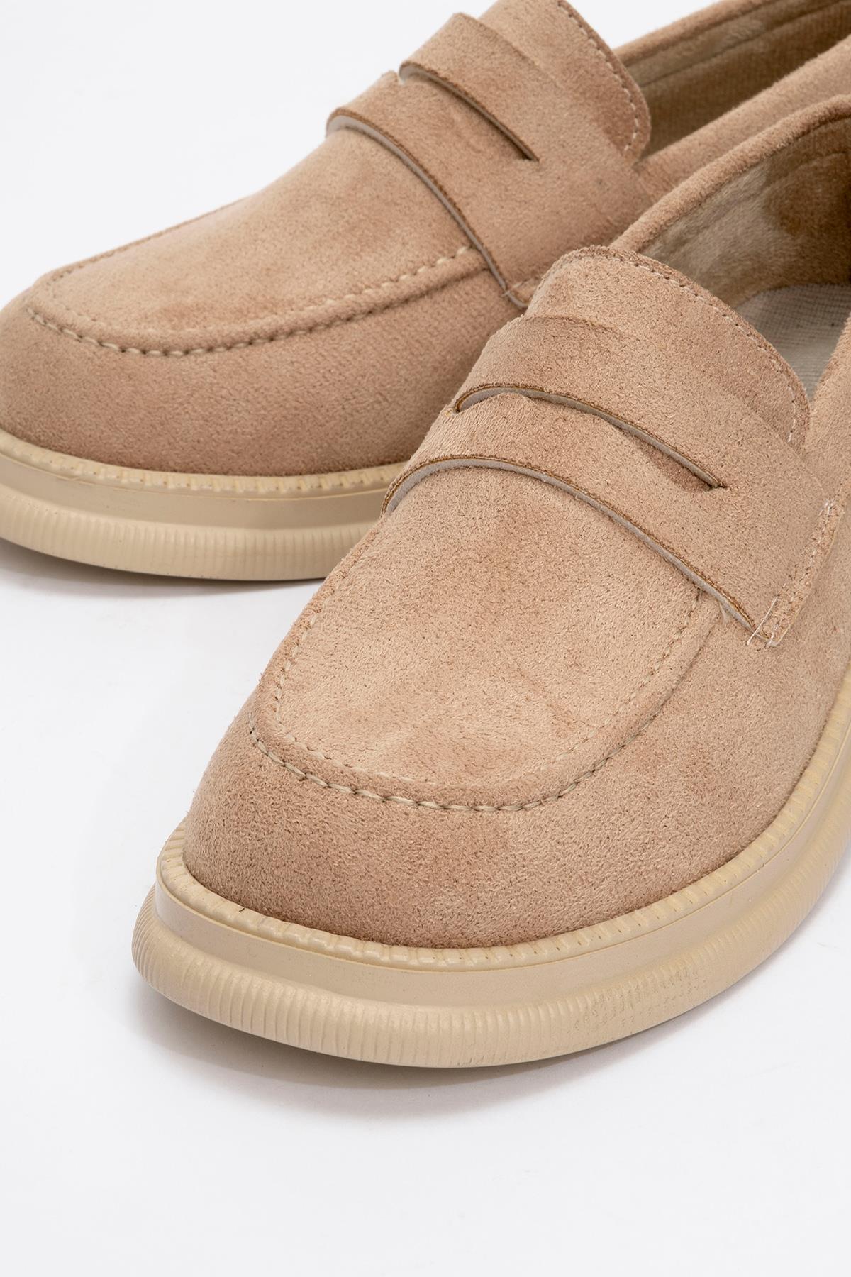 Kaydırmaz Kadın Günlük Ayakkabı BEJ SÜET - Görsel 4