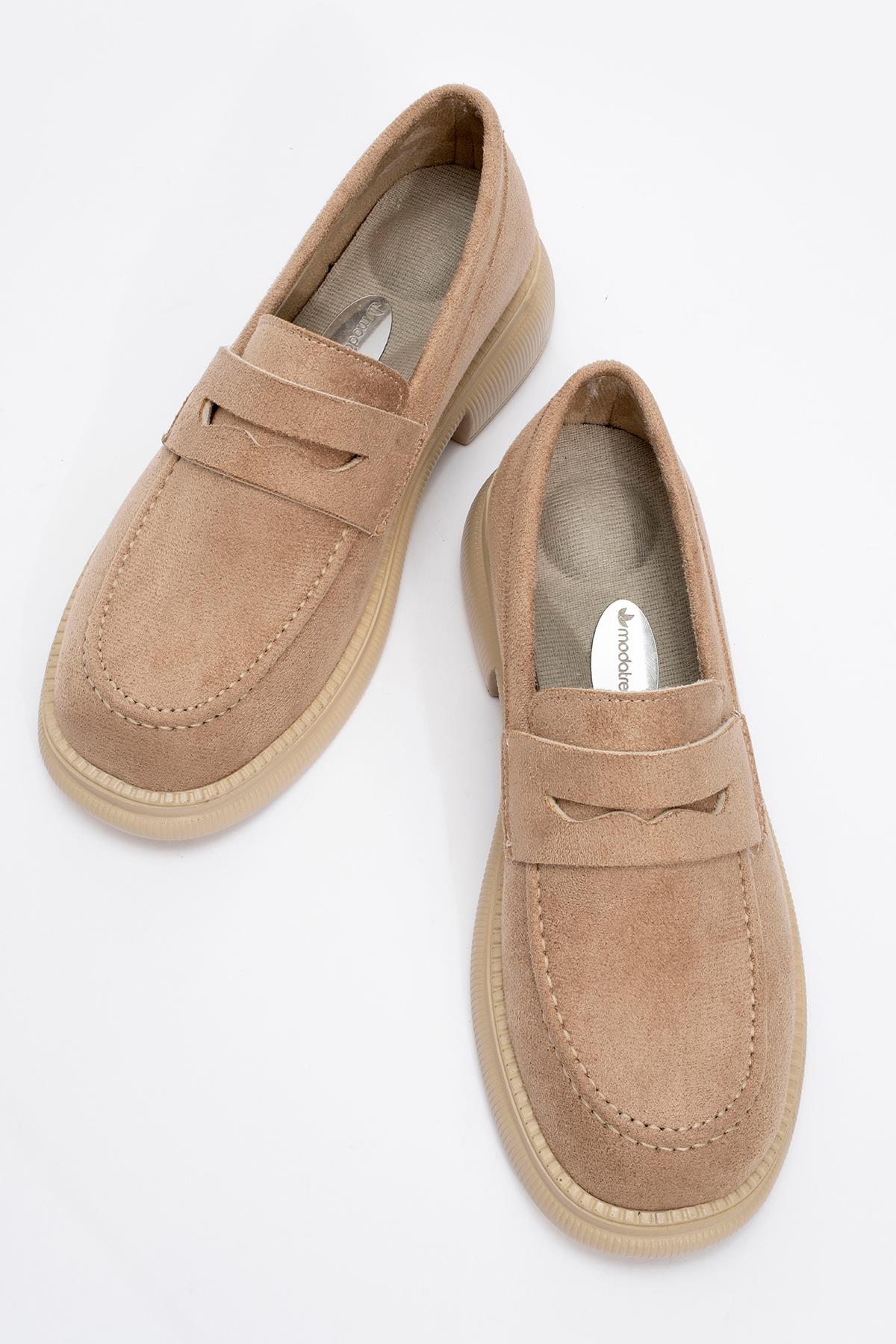 Kaydırmaz Kadın Günlük Ayakkabı BEJ SÜET - Görsel 6