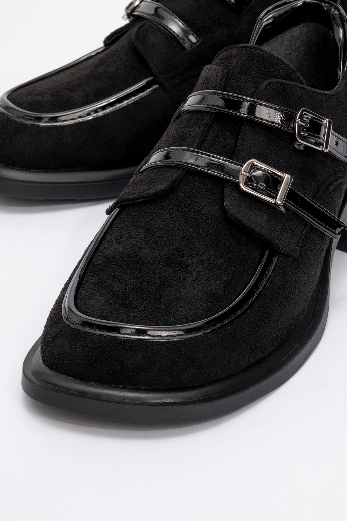 Kadın Tokalı Kolej Ayakkabı SİYAH SÜET SİYAH RUGAN - Görsel 4