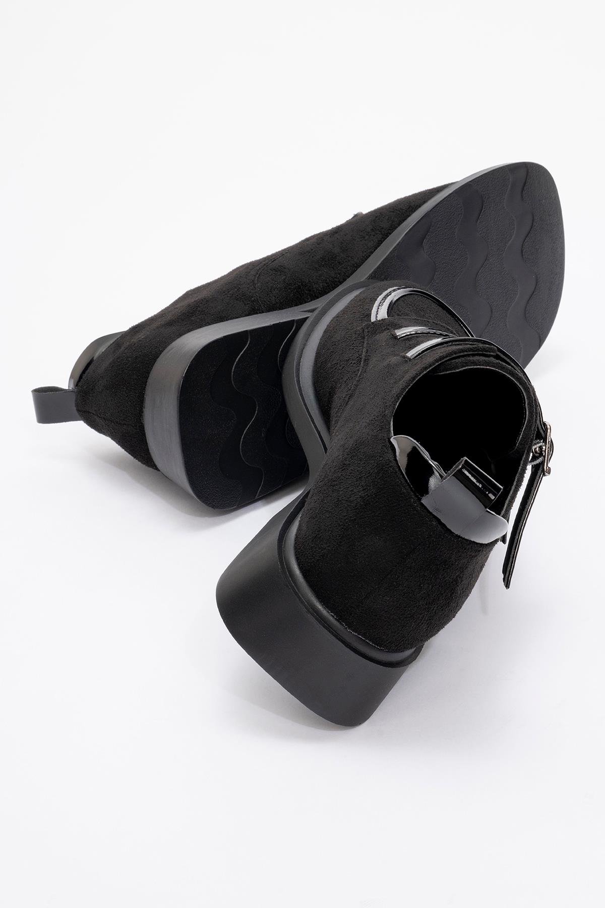 Kadın Tokalı Kolej Ayakkabı SİYAH SÜET SİYAH RUGAN - Görsel 5