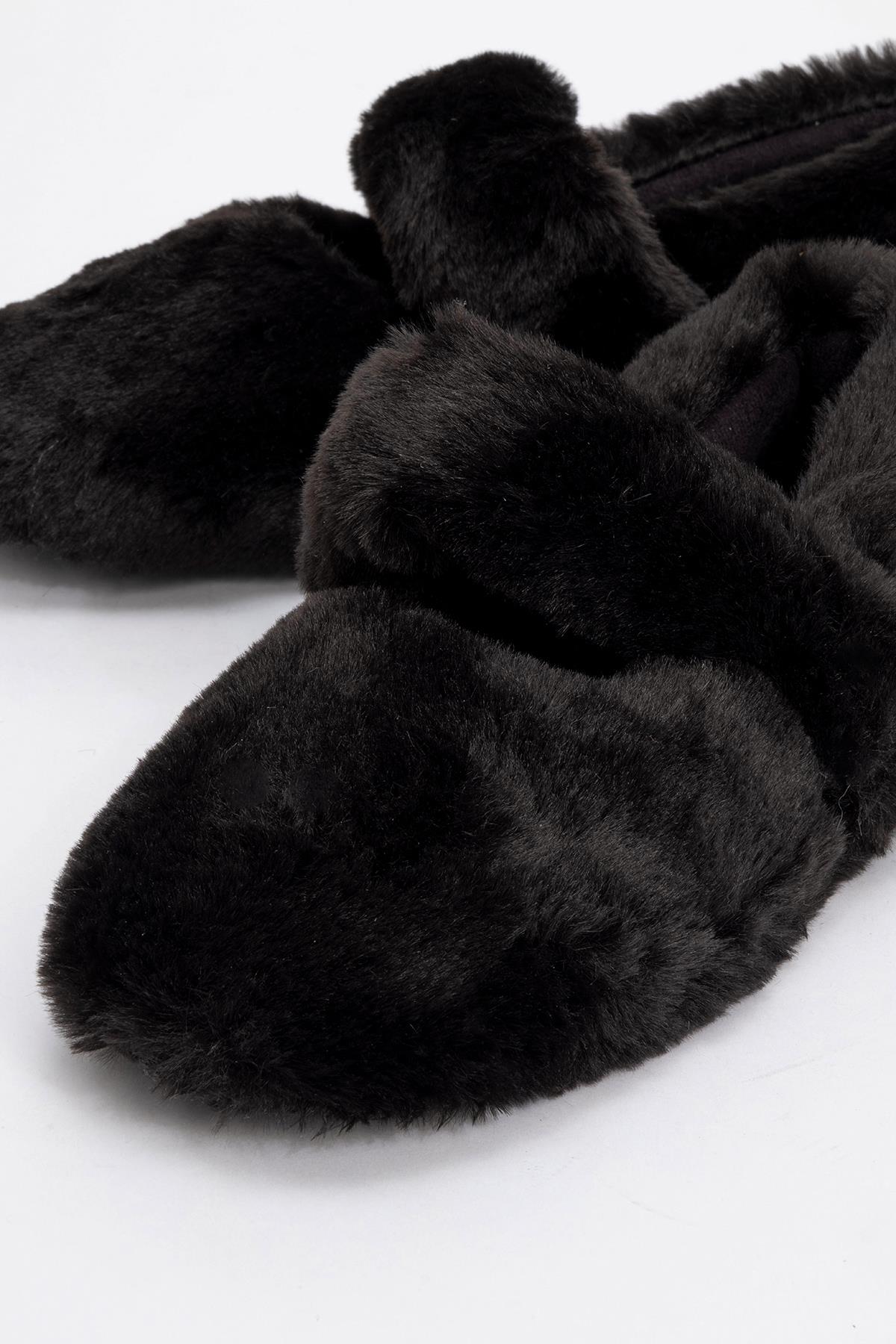 Kadın Kürklü Cırtlı Ev Babeti SİYAH - Görsel 4