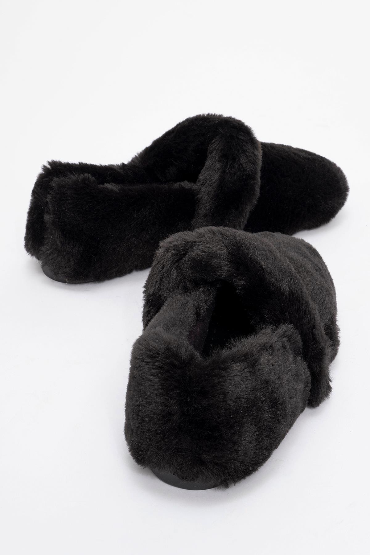 Kadın Kürklü Cırtlı Ev Babeti SİYAH - Görsel 5