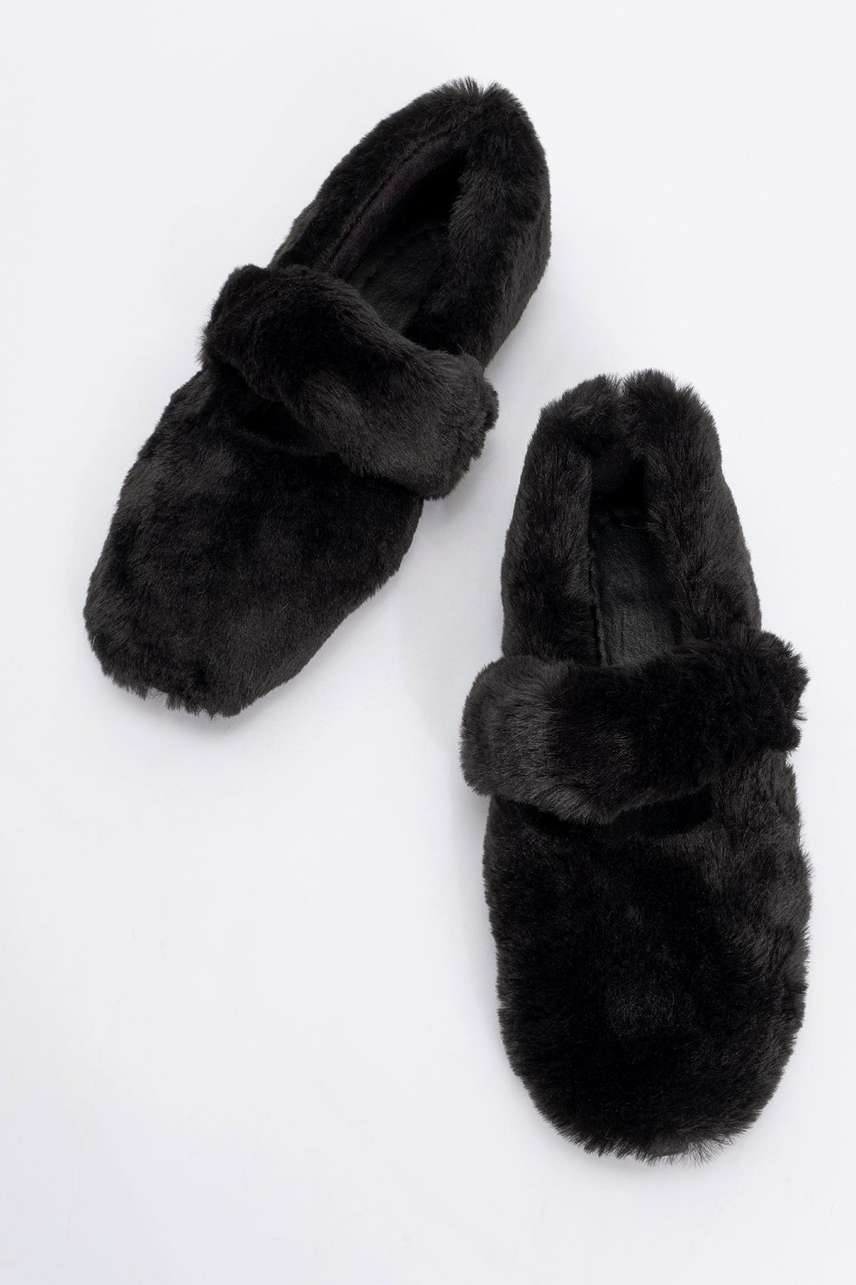 Kadın Kürklü Cırtlı Ev Babeti SİYAH - Görsel 6