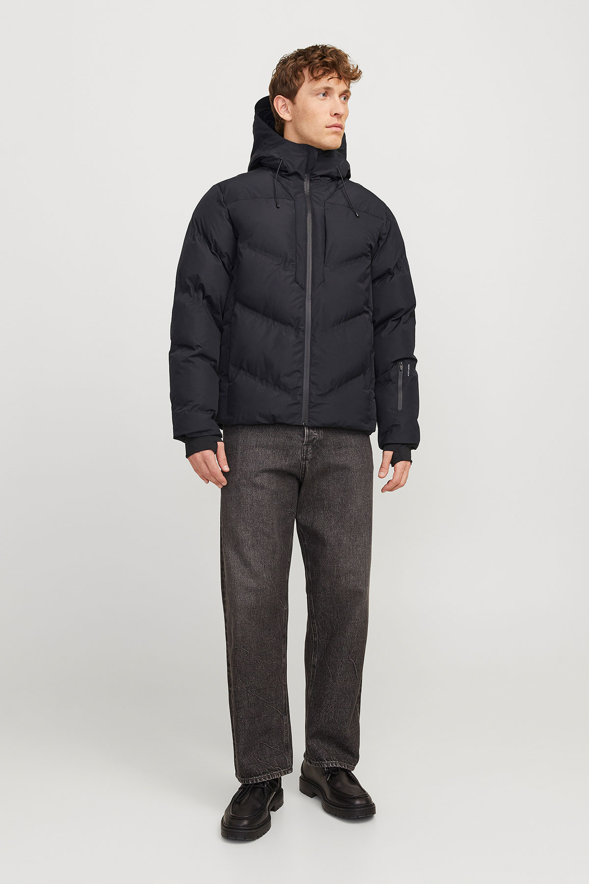 JACK & JONES JUNIOR gewatteerde winterjas JCOSLAY HEAT zwart