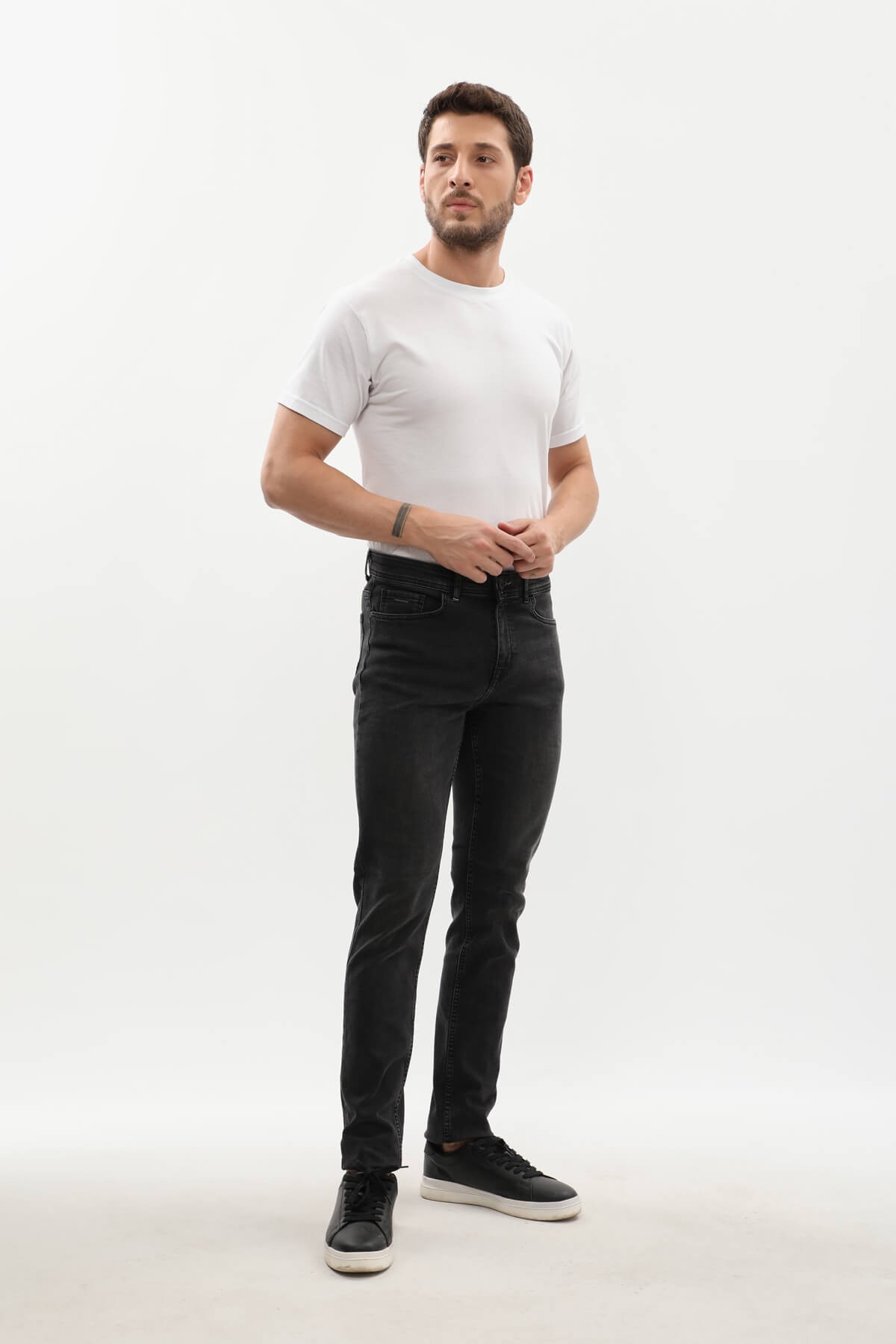 Erkek Slim Fit Likralı Antrasit Jean Pantolon