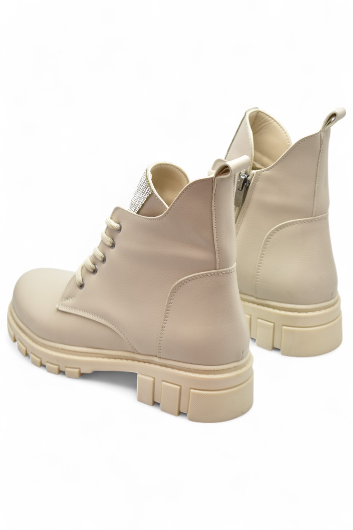 886 Bağcıklı Fermuarlı Günlük Kadın Bot Ayakkabı Kışlık Taşlı Kadın Bot - Görsel 6