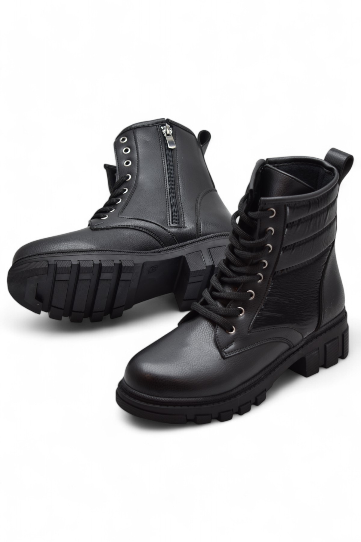 988 Günlük Bağcıklı Fermuarlı Siyah Kadın Bot Ayakkabı Kışlık Bayan Bot - Görsel 3