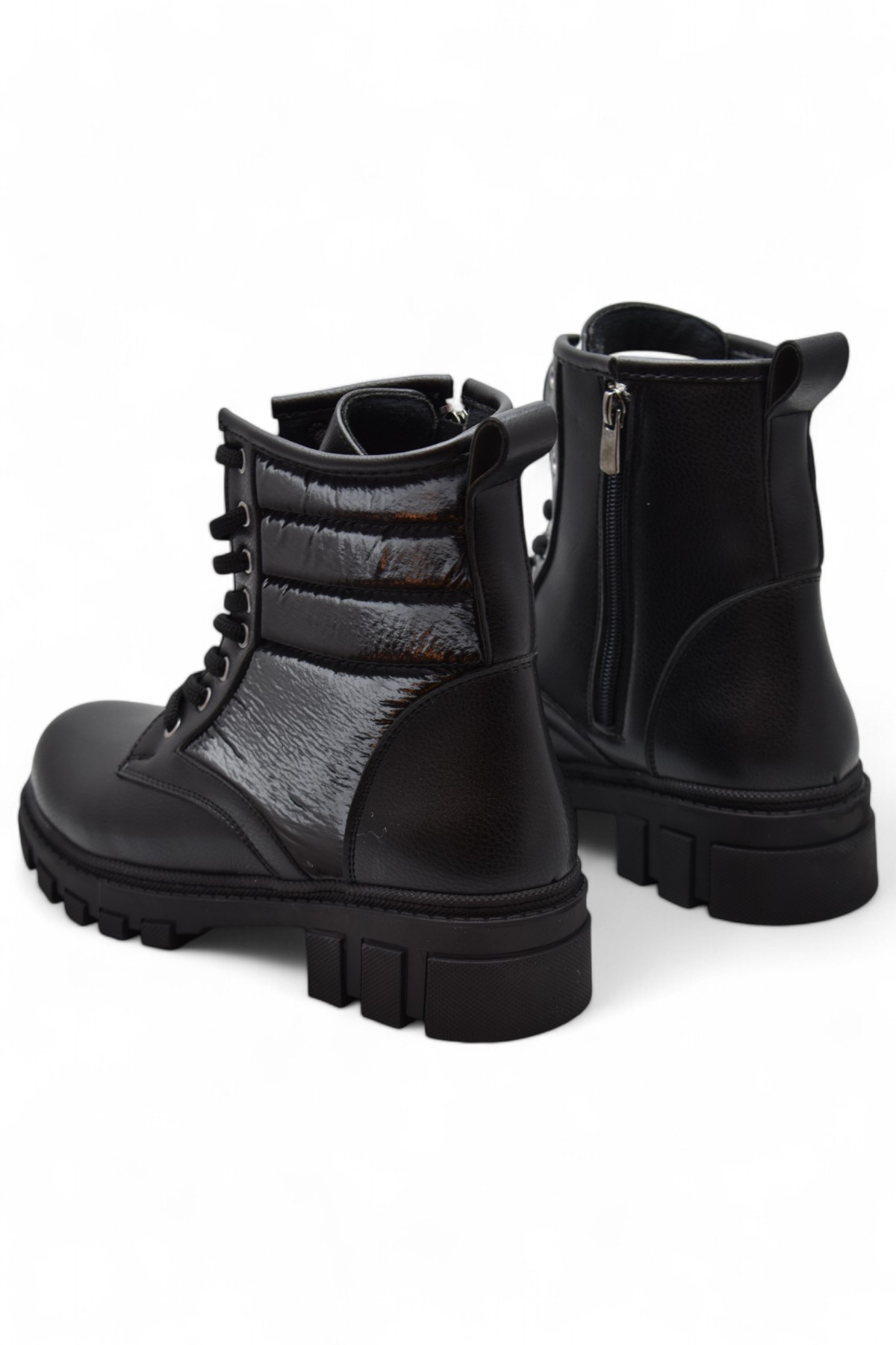 988 Günlük Bağcıklı Fermuarlı Siyah Kadın Bot Ayakkabı Kışlık Bayan Bot - Görsel 4