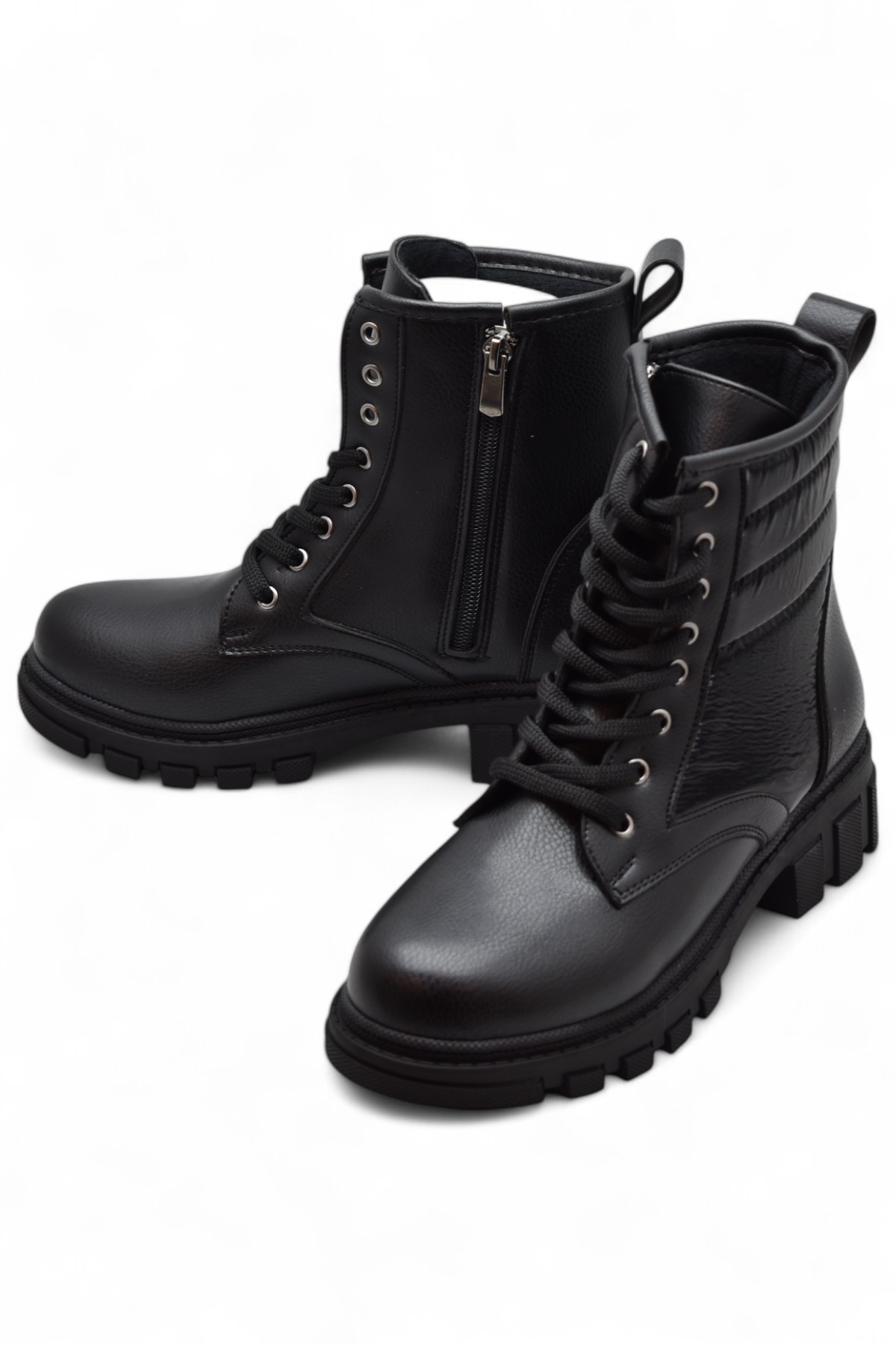 988 Günlük Bağcıklı Fermuarlı Siyah Kadın Bot Ayakkabı Kışlık Bayan Bot - Görsel 5