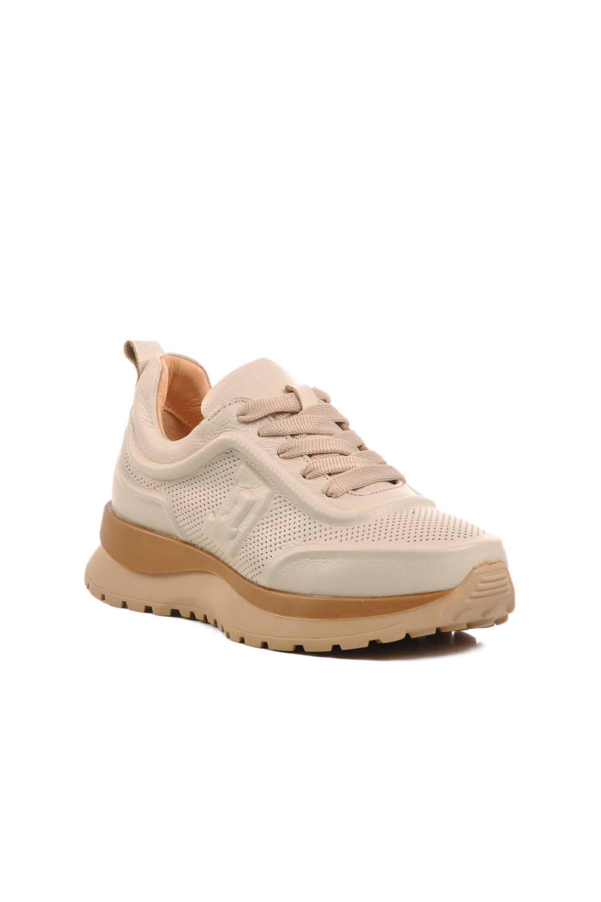 D1 Bej Hakiki Deri Kadın Spor Ayakkabı - Görsel 4