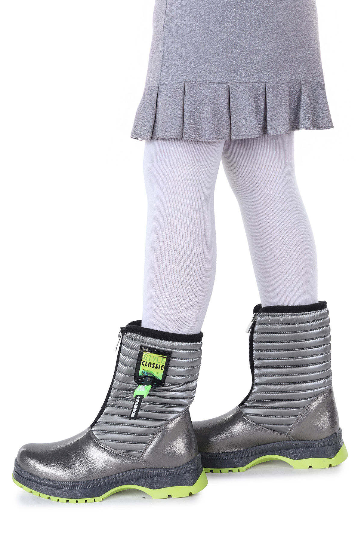 Mesan Çatlak Fermuarlı Günlük Kız Çocuk Bot Ayakkabı Platin - Görsel 3