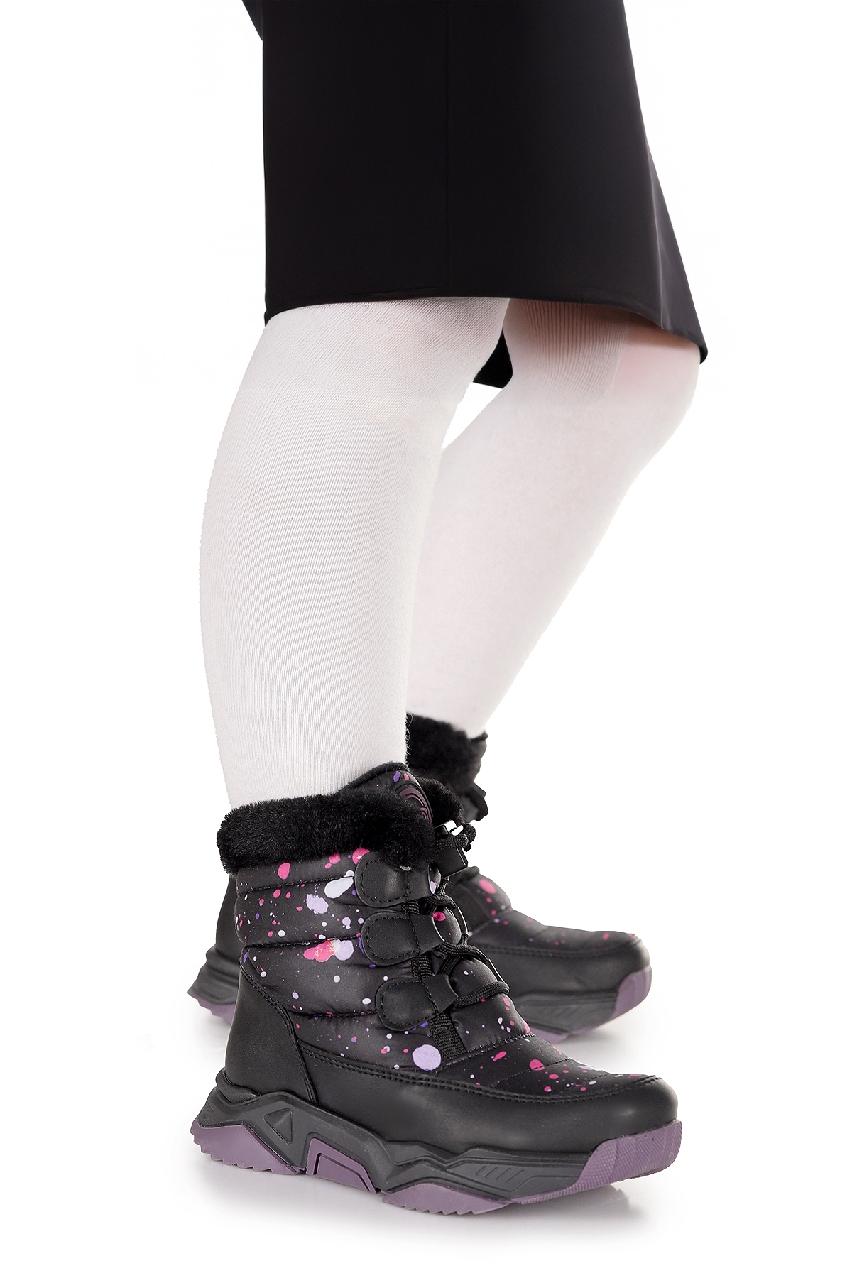 Bambu Bağcıklı Kız Çocuk Kar Botu Siyah - Pembe - Görsel 2