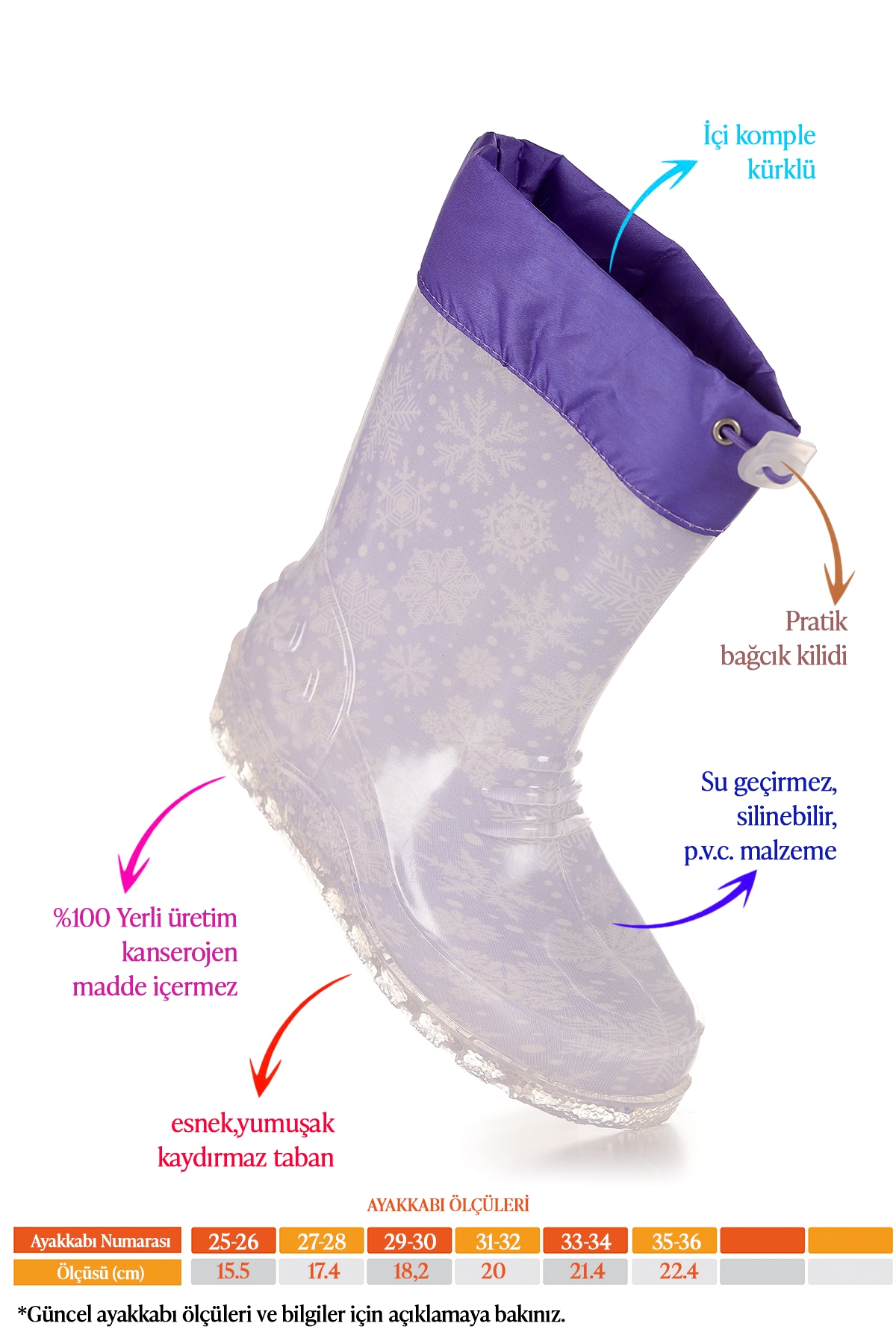 Savana Su Geçirmez Kız Çocuk Yağmur Çizmesi Lila - Beyaz - Görsel 3