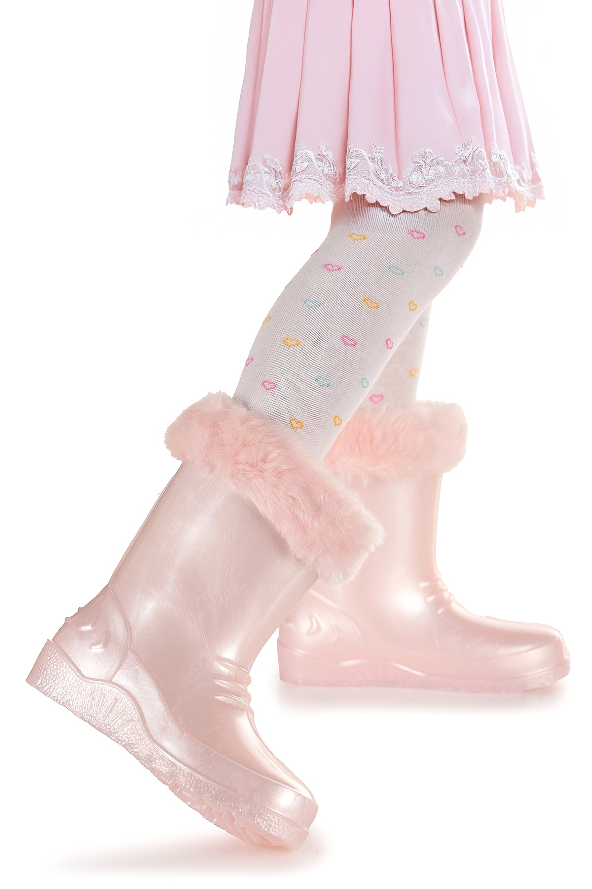 Manas Sedefli Su Geçirmez Kız Çocuk Yağmur Çizmesi Pudra - Görsel 2