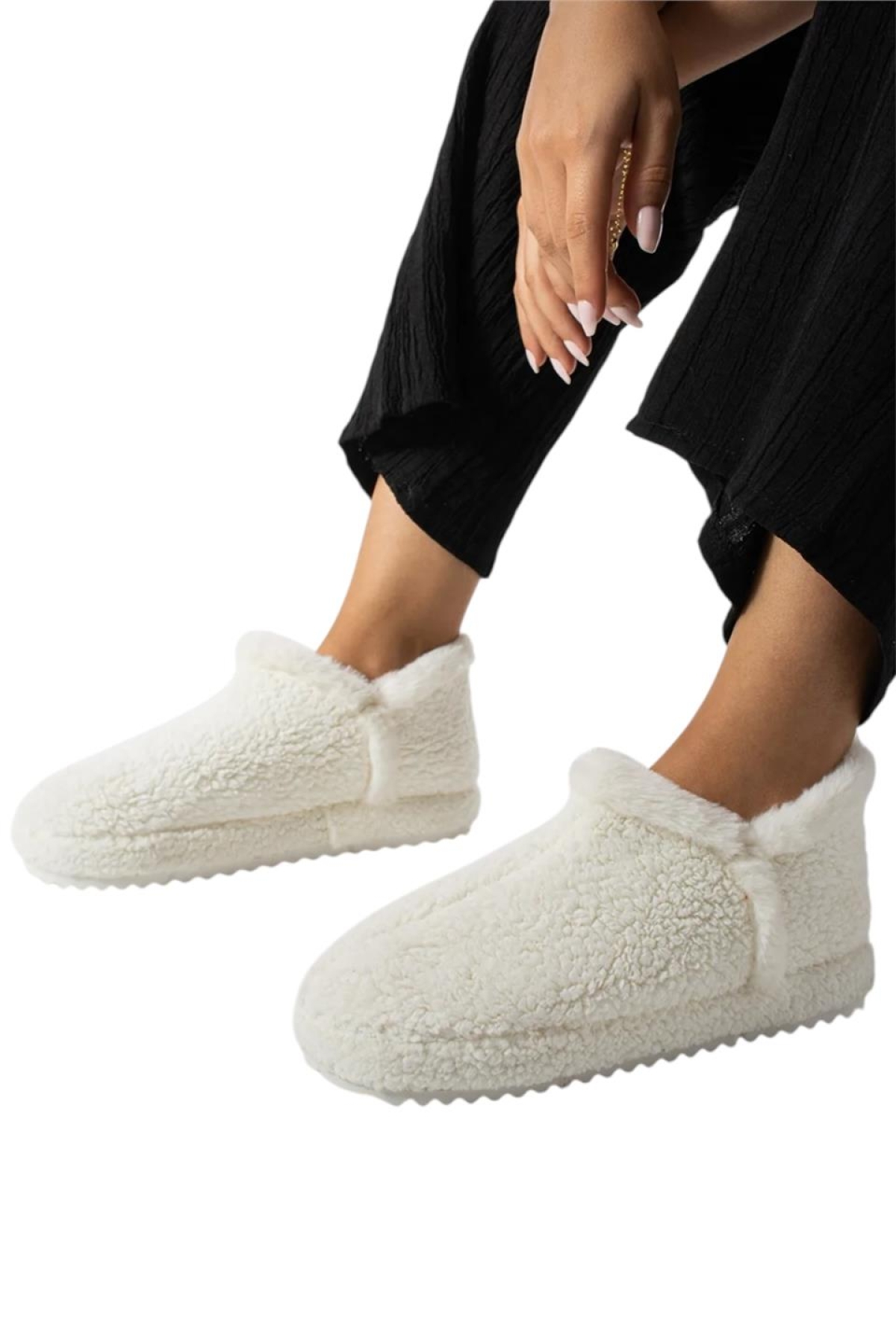 Kadın Panduf | Ev Botu | Ev Ayakkabısı Eva Kalın Hafif Kaymaz Taban BEYAZ - Görsel 4