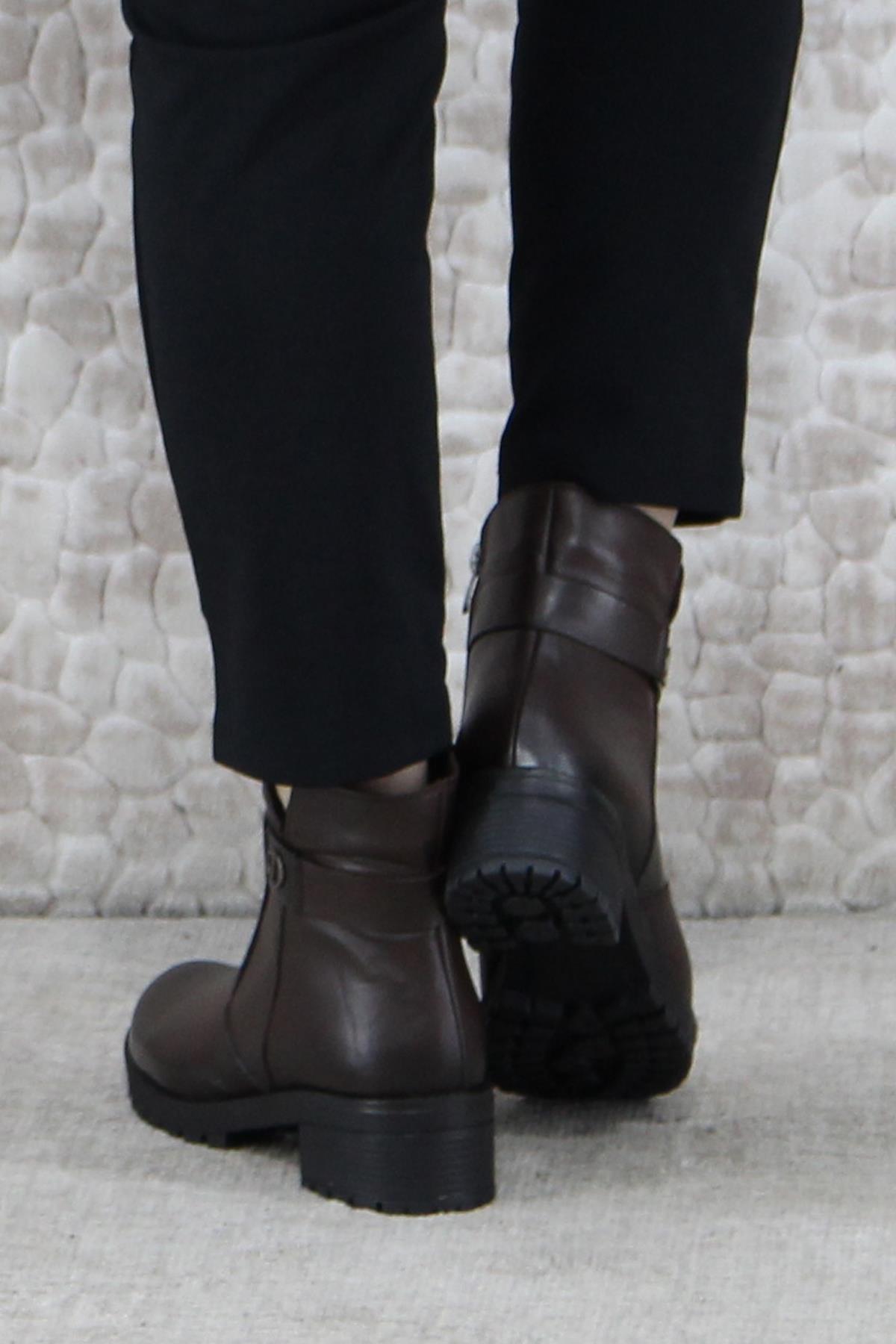 32822 Kahve Orijinal Hakiki Deri İçi Kürklü Kaymaz Taban Kadın Bot - Görsel 5