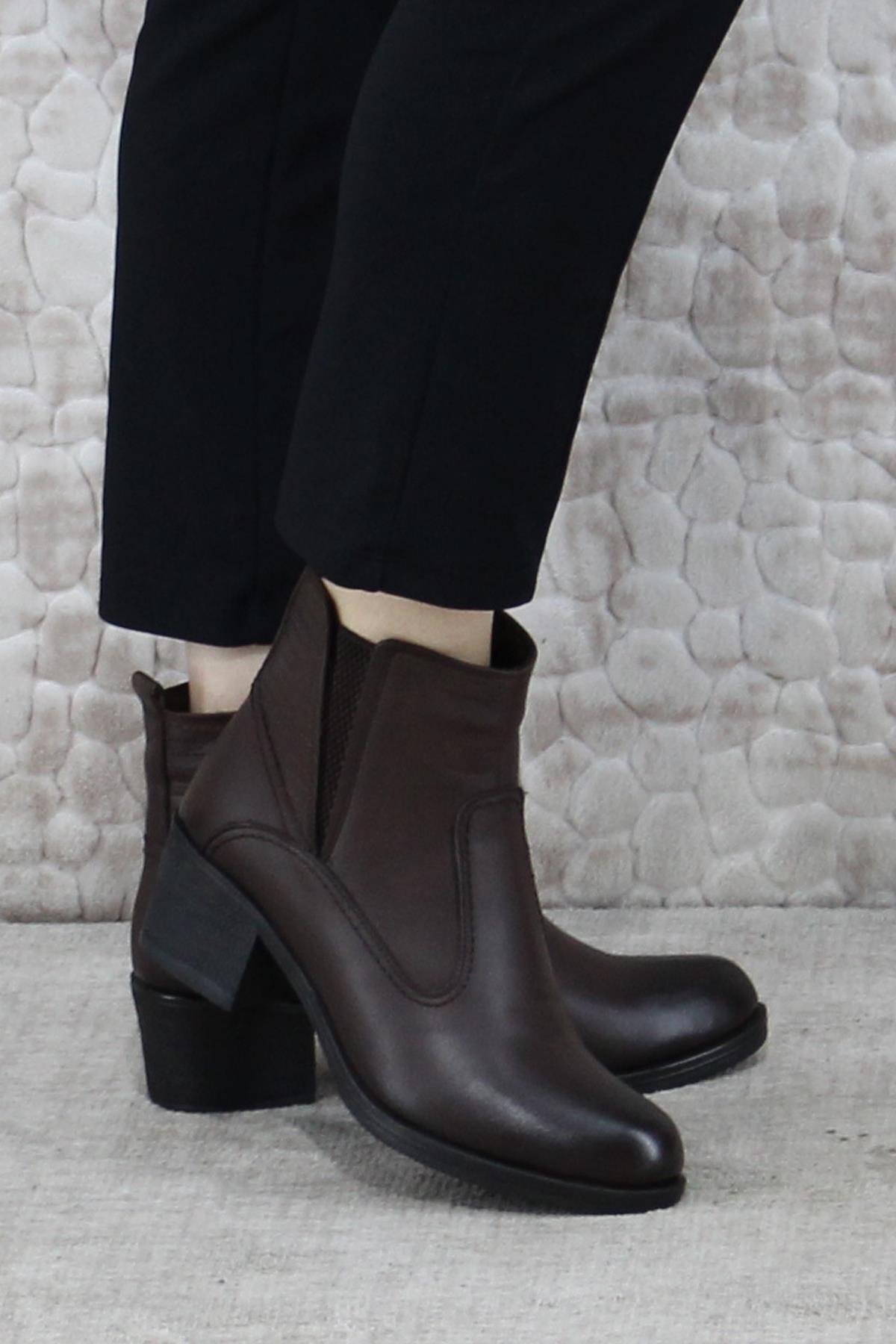 42835 Kahve Orijinal Hakiki Deri Sıcak Astar Kaymaz Taban Kadın Bot - Görsel 2