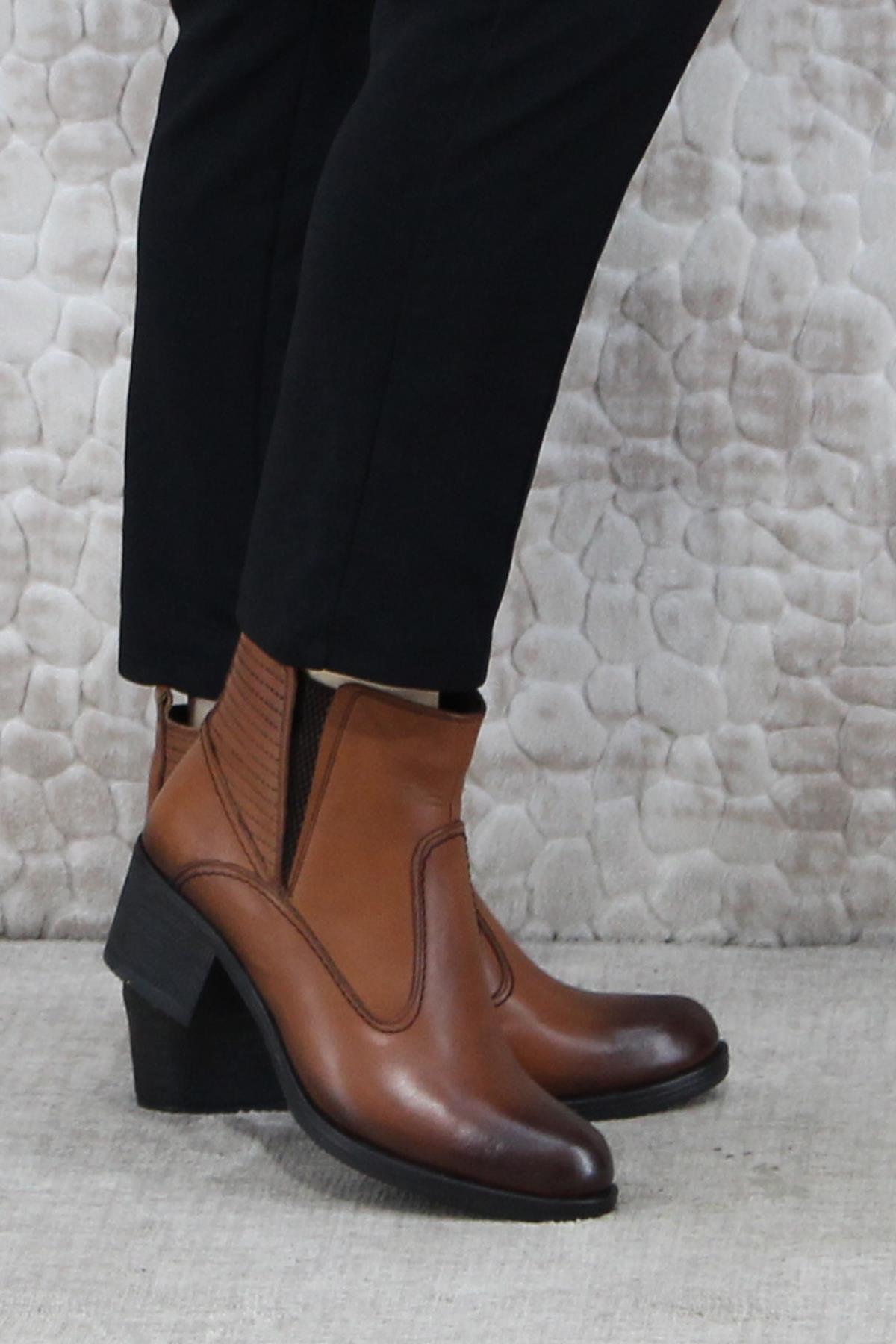 42835 Taba Orijinal Hakiki Deri Sıcak Astar Kaymaz Taban Kadın Bot - Görsel 2