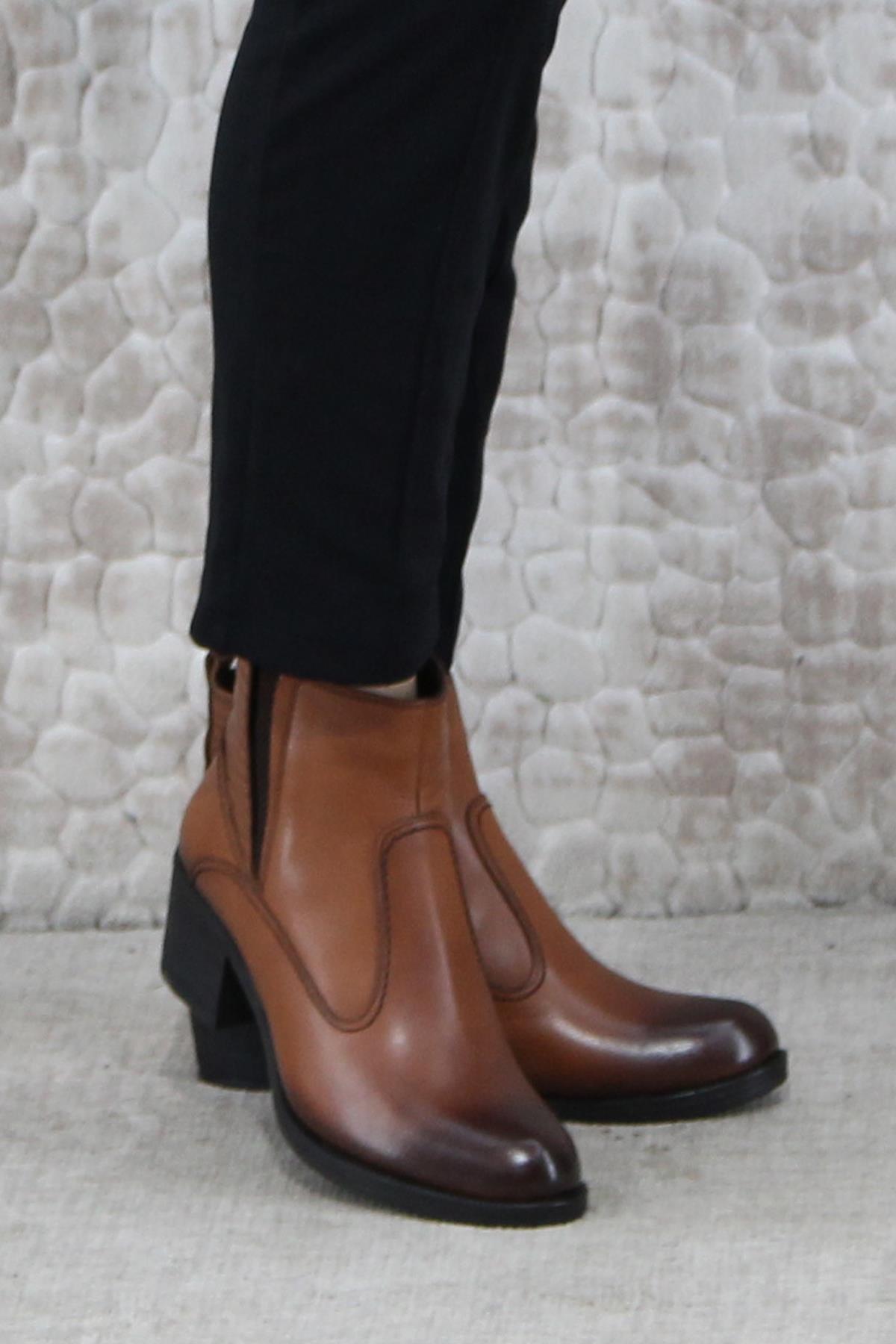 42835 Taba Orijinal Hakiki Deri Sıcak Astar Kaymaz Taban Kadın Bot - Görsel 3