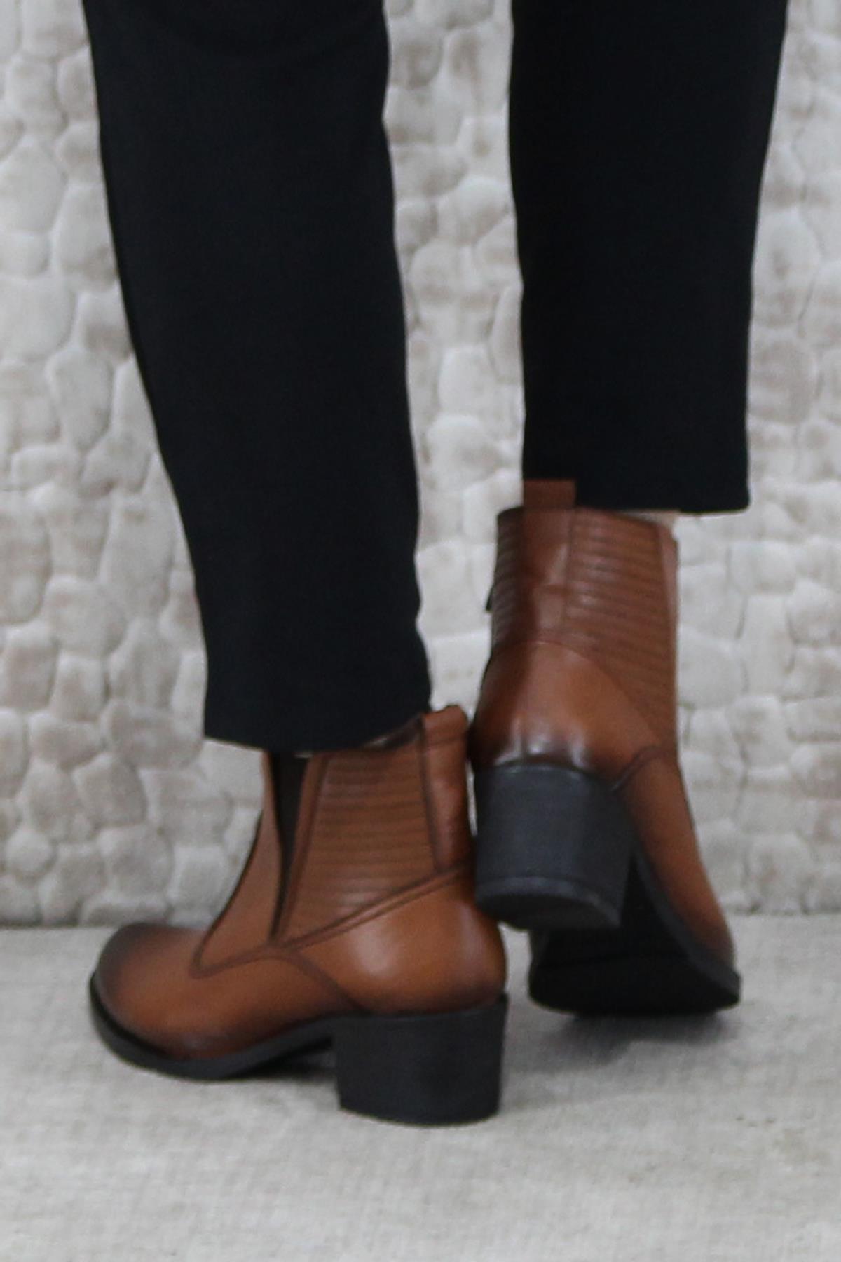 42835 Taba Orijinal Hakiki Deri Sıcak Astar Kaymaz Taban Kadın Bot - Görsel 5