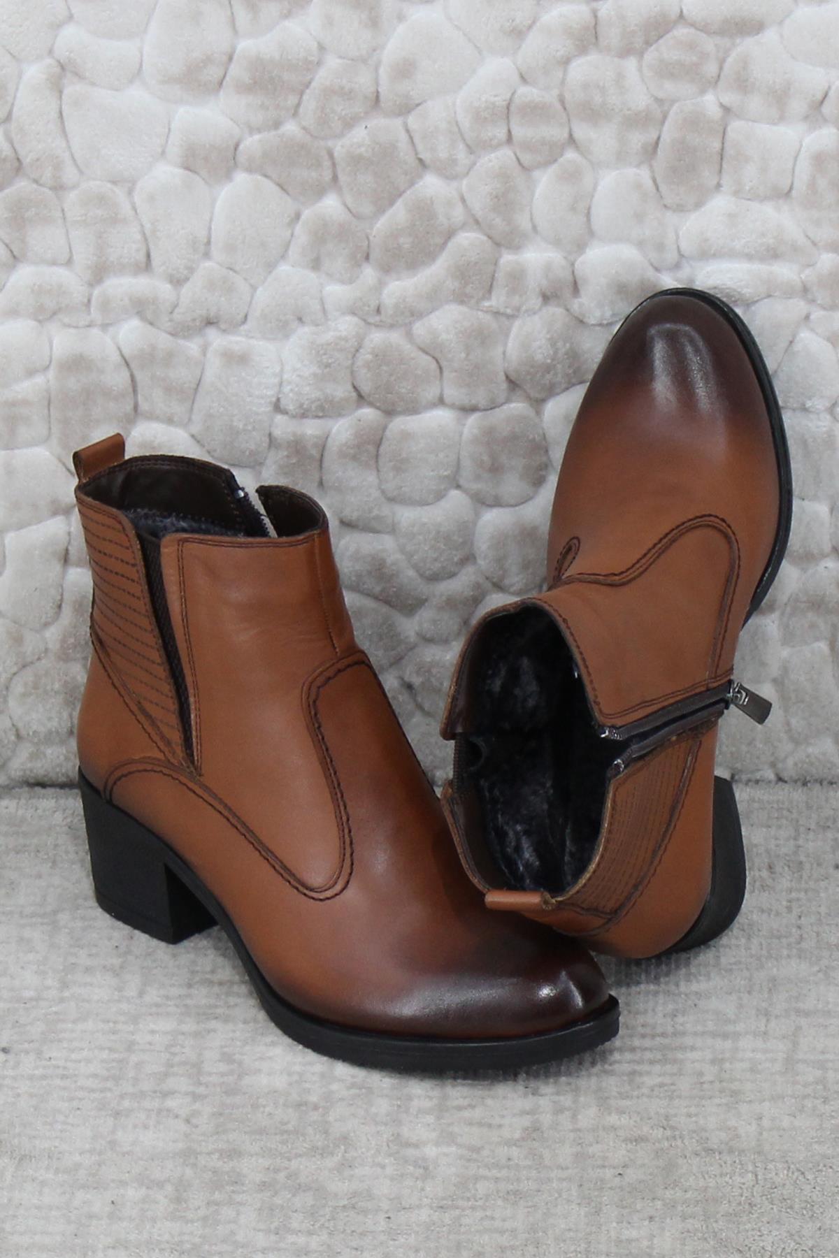 42835 Taba Orijinal Hakiki Deri Sıcak Astar Kaymaz Taban Kadın Bot - Görsel 6