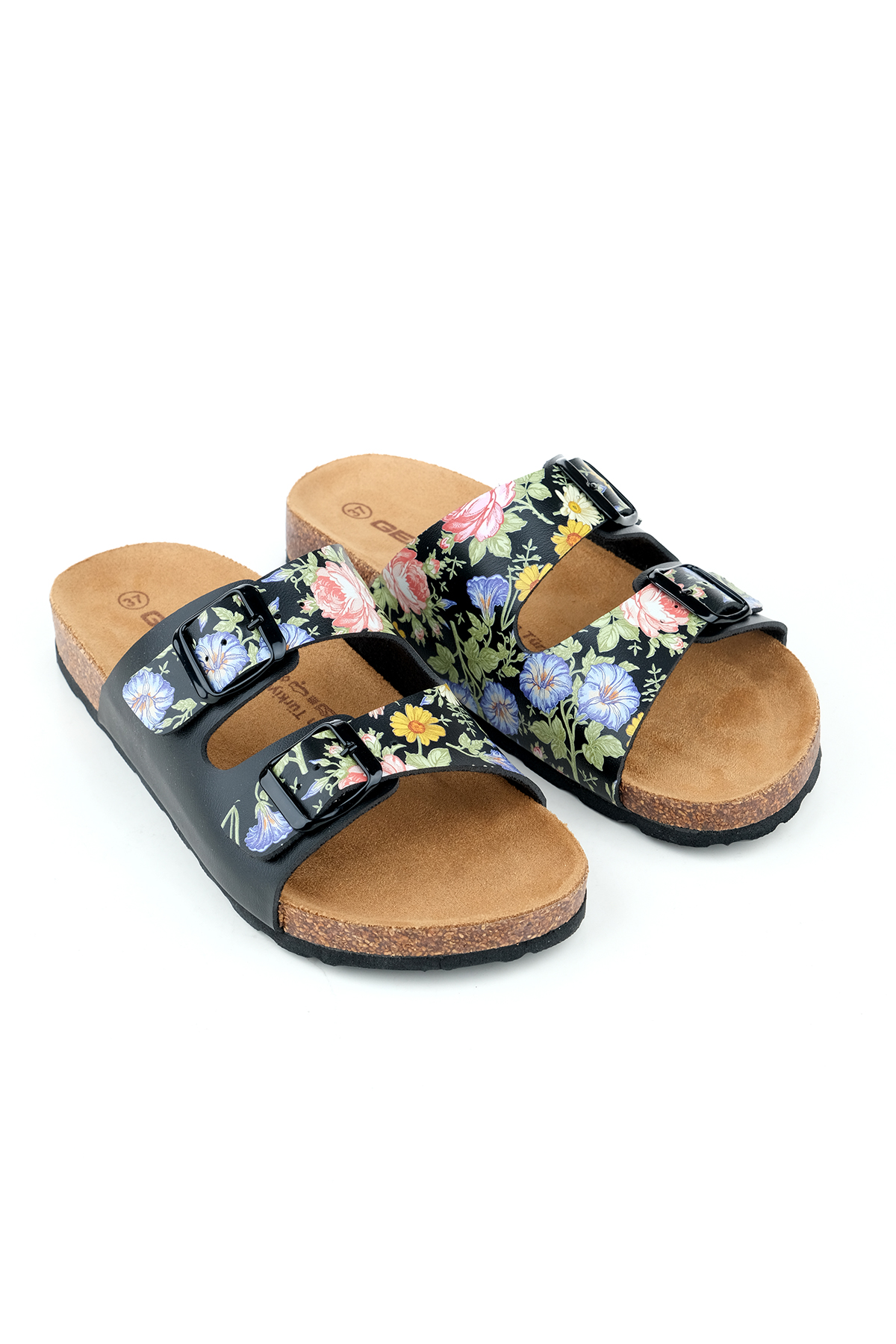 Kadın Yazlık İki Toka Ayarlanabilir Rahat Mantar Taban Fashion Günlük Terlik - Görsel 4