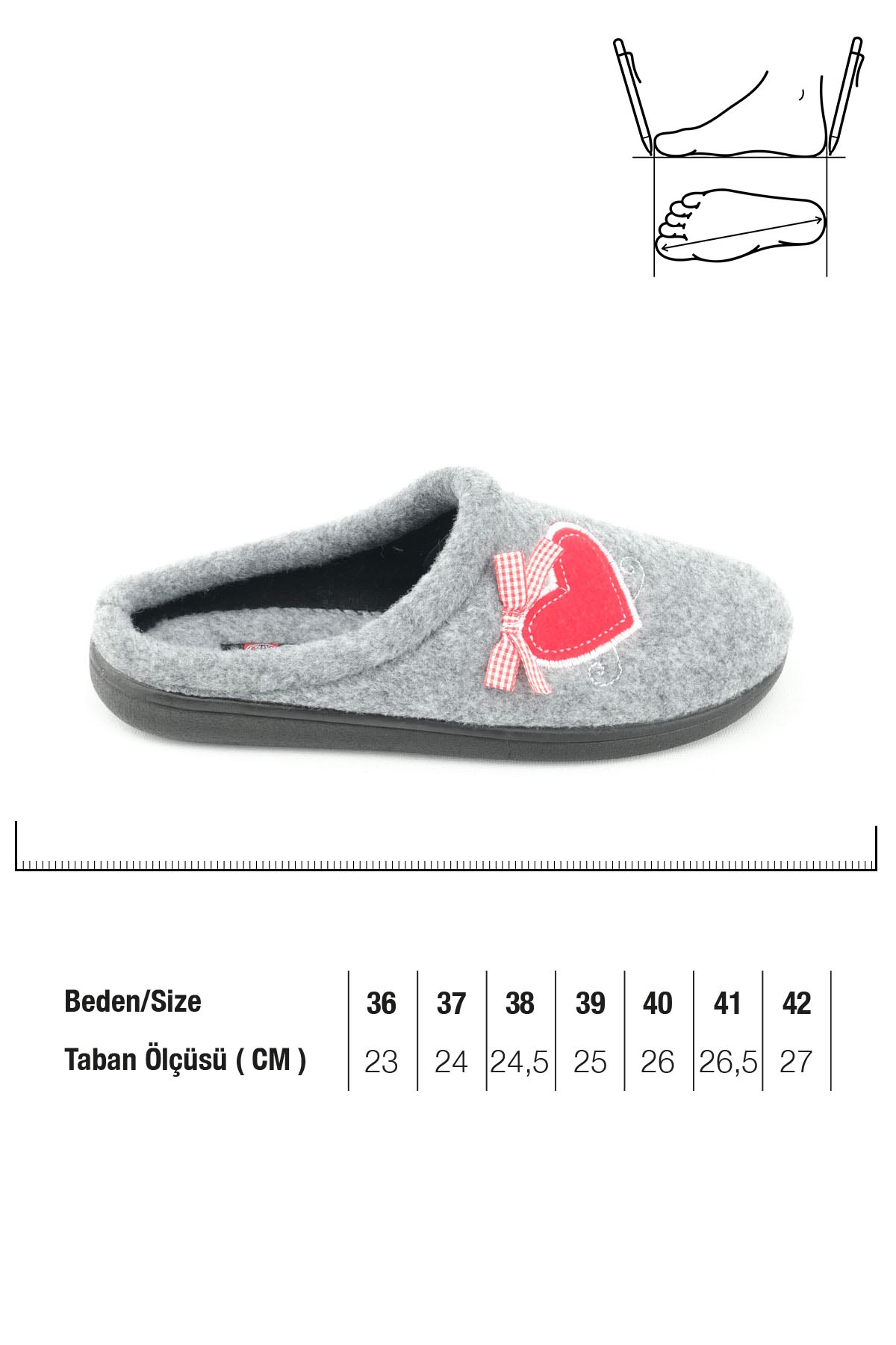 Kışlık Kadın Ev Bahçe Comfort Taban Nakışlı Kalp Desenli Keçe Terlik - Görsel 6