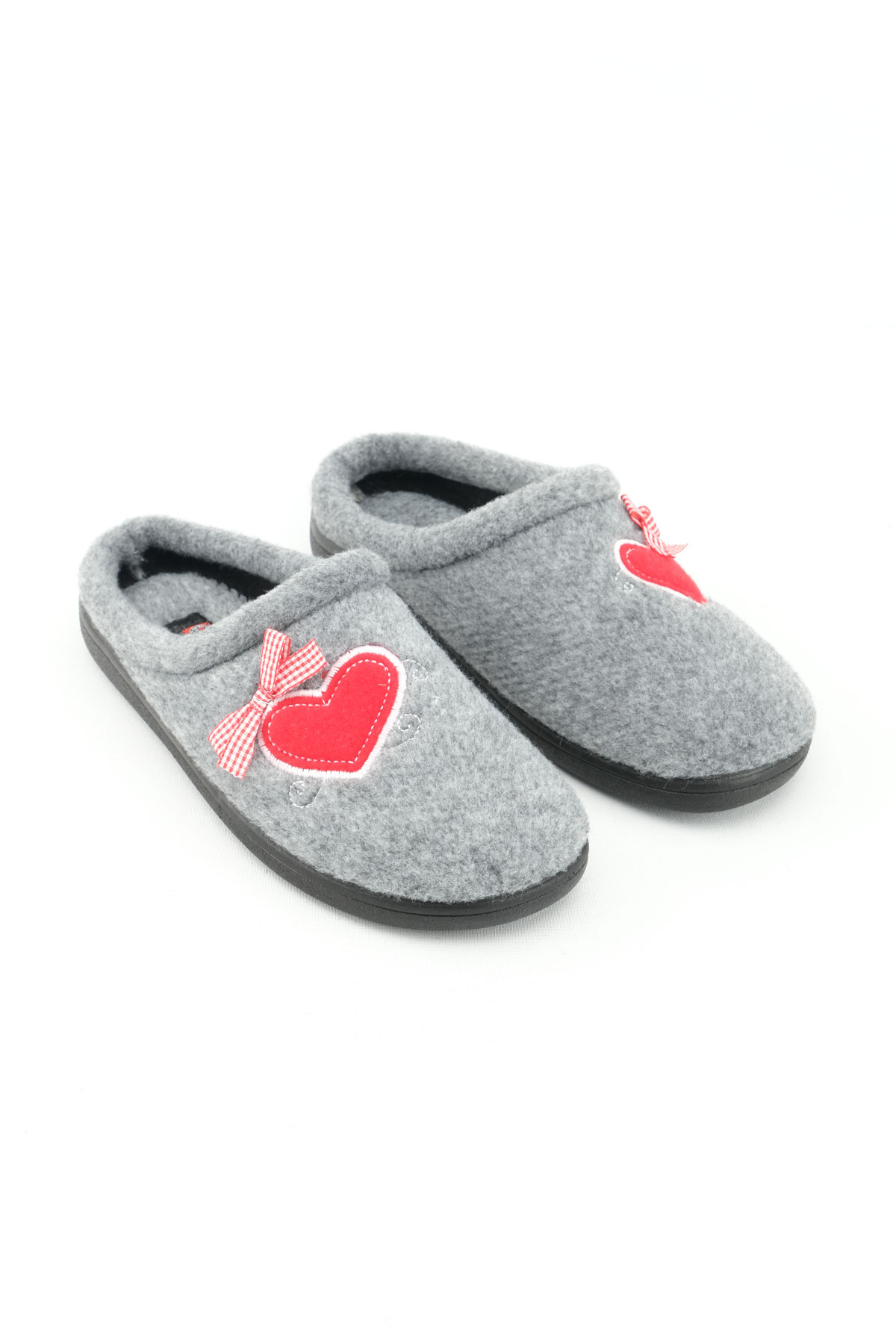 Kışlık Kadın Ev Bahçe Comfort Taban Nakışlı Kalp Desenli Keçe Terlik - Görsel 7