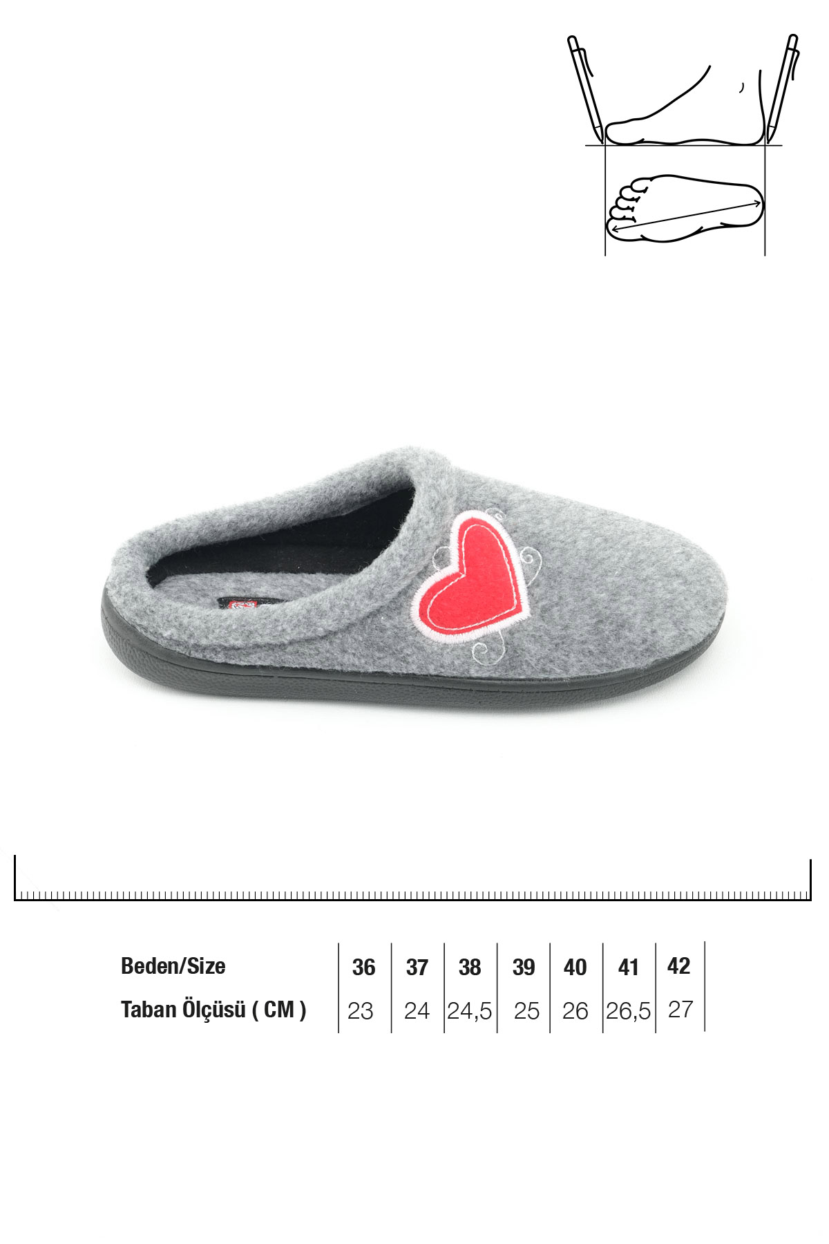 Kışlık Kadın Ev Bahçe Comfort Taban Nakışlı Kalp Desenli Keçe Terlik - Görsel 3