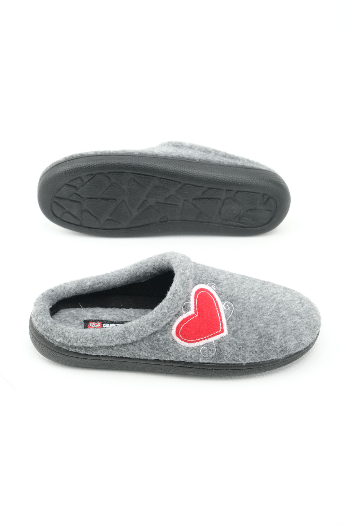 Kışlık Kadın Ev Bahçe Comfort Taban Nakışlı Kalp Desenli Keçe Terlik - Görsel 6