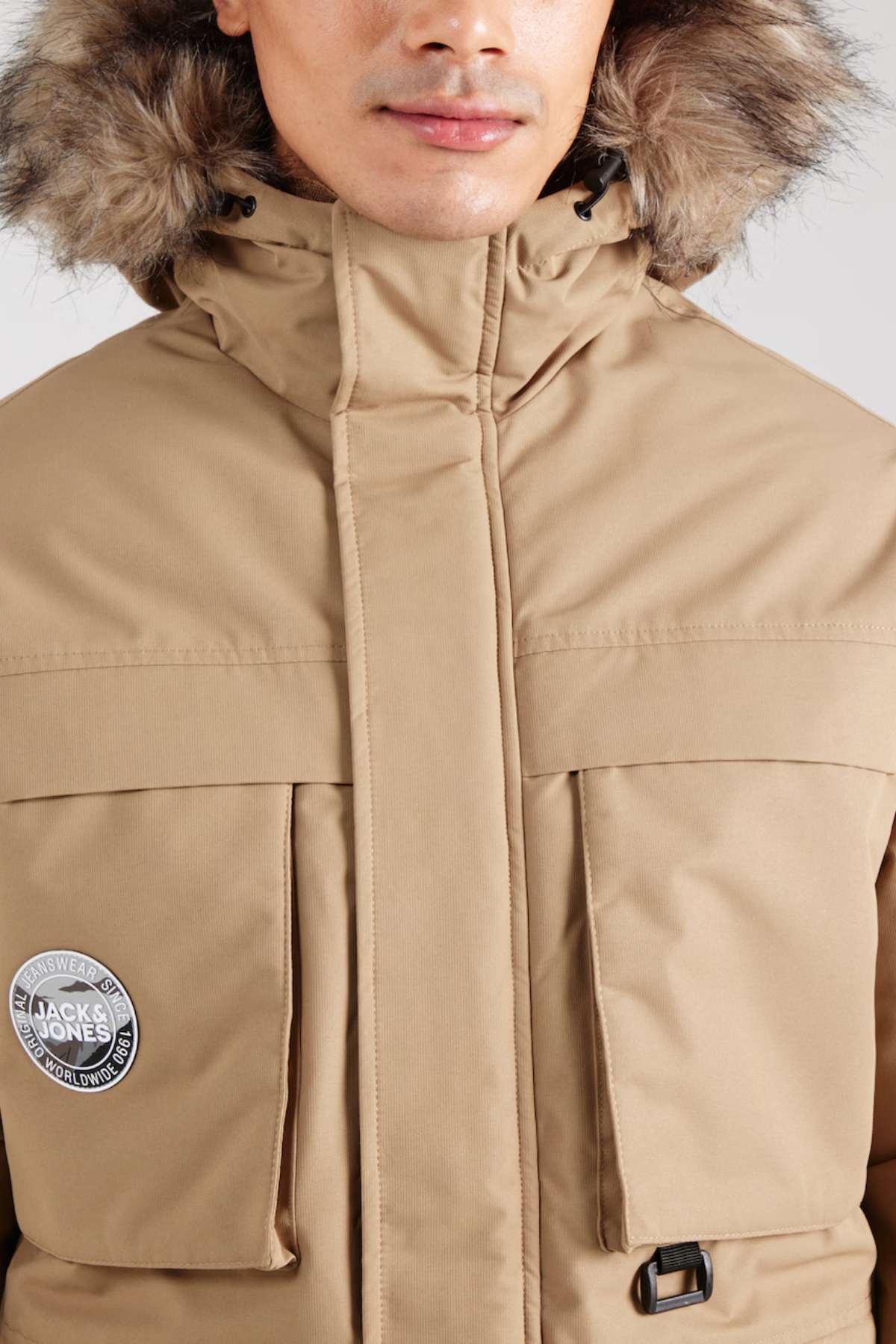 Erkek Jjstar Rüzgar Geçirmez Kapüşonu Kürklü Parka 12256892 Vizon