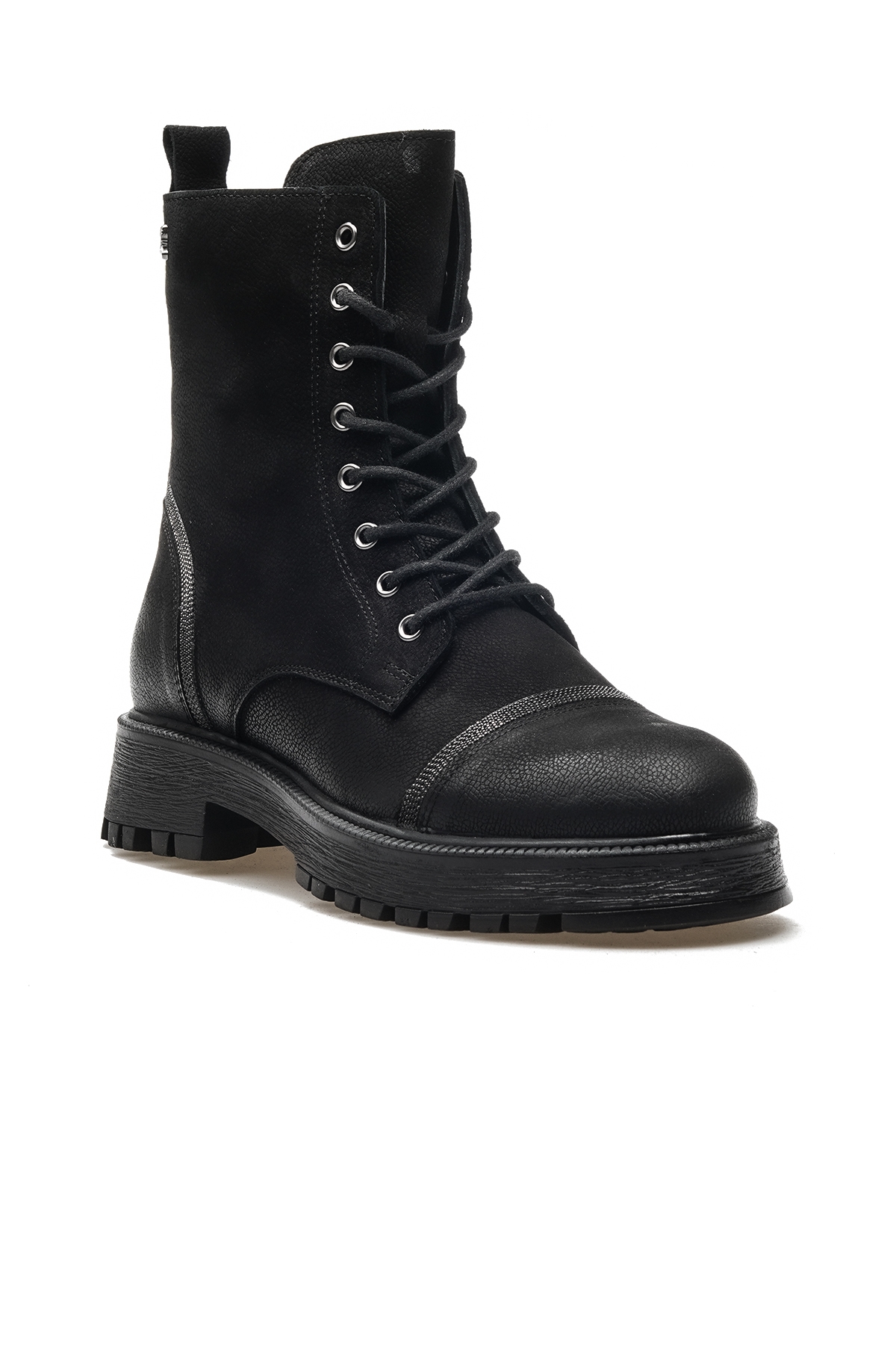 Kadın Hakiki Deri Taş Detaylı Postal Günlük Bot 24k 2052604k Z Siyah Nubuk - Görsel 5