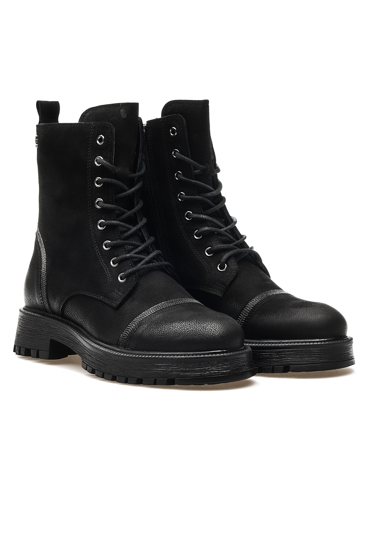 Kadın Hakiki Deri Taş Detaylı Postal Günlük Bot 24k 2052604k Z Siyah Nubuk - Görsel 6