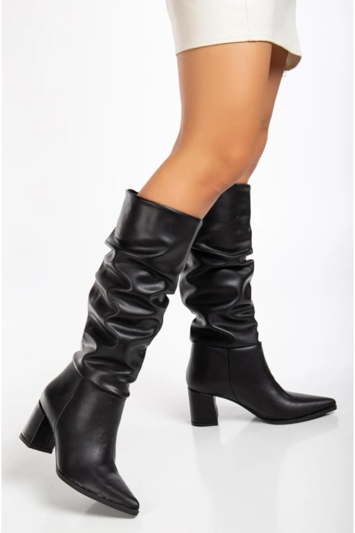 6 cm Topkulu Körüklü Diz Altı Kadın Çizme - Görsel 3
