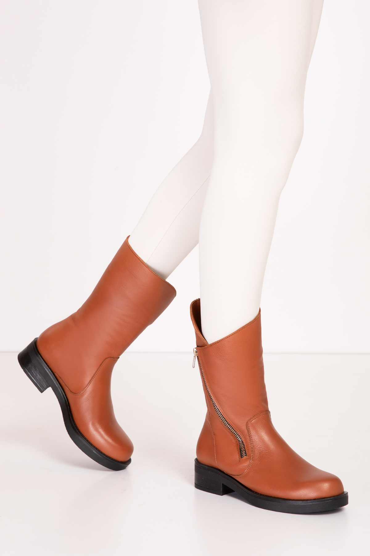 Gondol Hakiki Deri Orta Boy Topuklu Sade Günlük Bot bel.1531 - Görsel 5