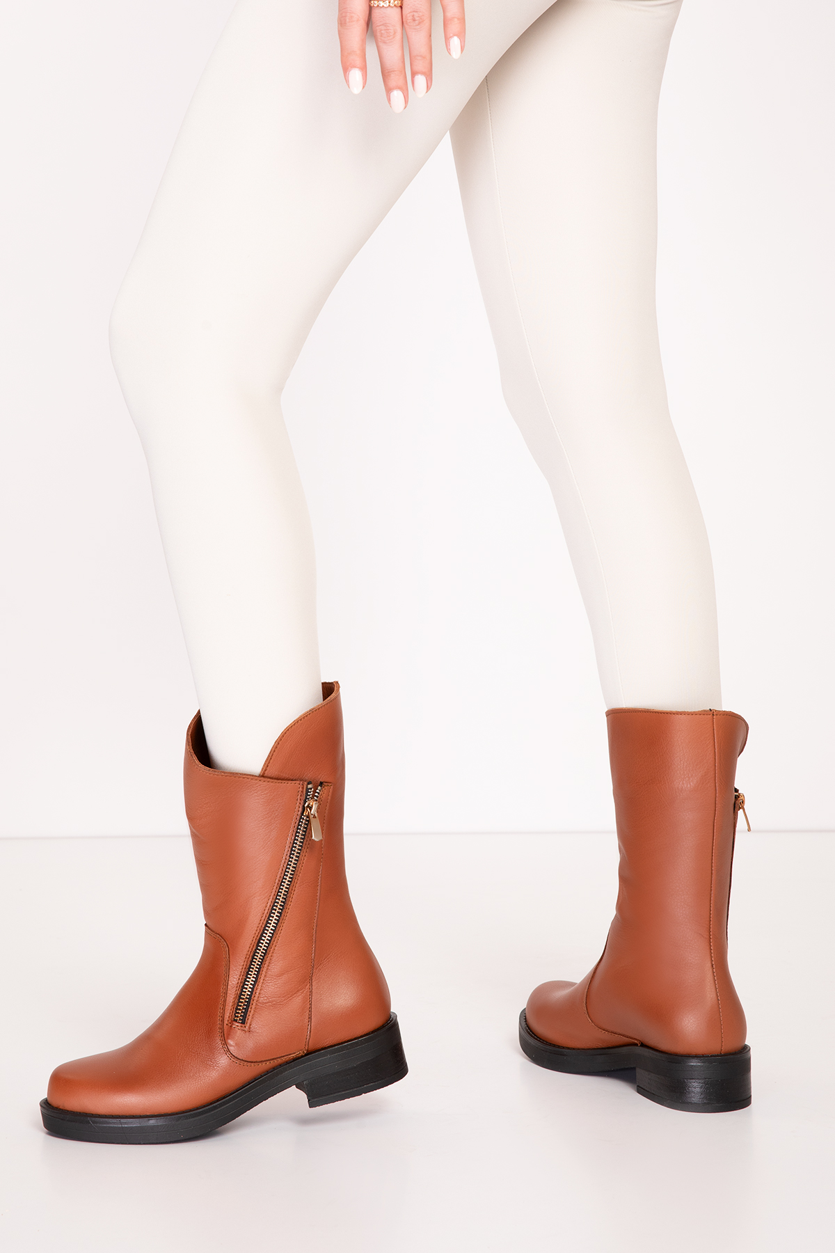 Gondol Hakiki Deri Orta Boy Topuklu Sade Günlük Bot bel.1531 - Görsel 6