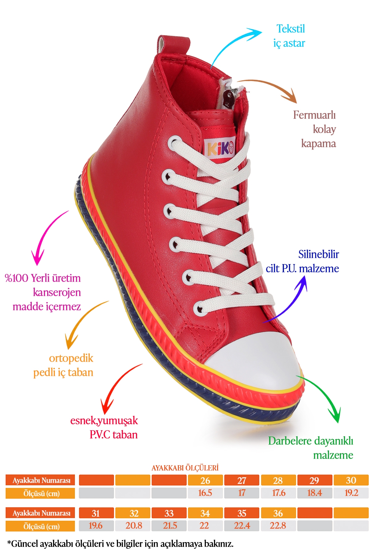 Pant Günlük Bağcıklı Fermuarlı Kız Çocuk Spor Ayakkabı Kırmızı - Görsel 3