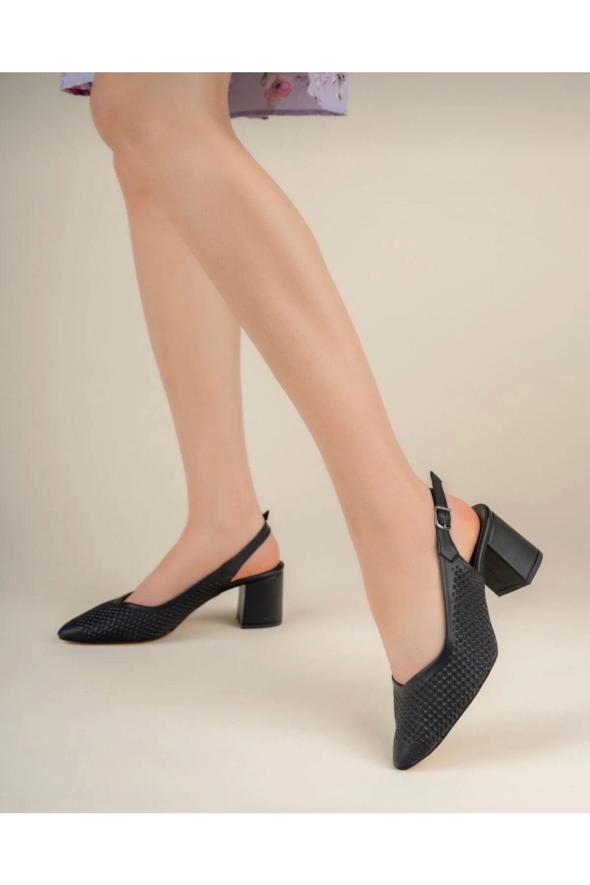Lazer Detaylı Kadın Topuklu Ayakkabı - Görsel 4
