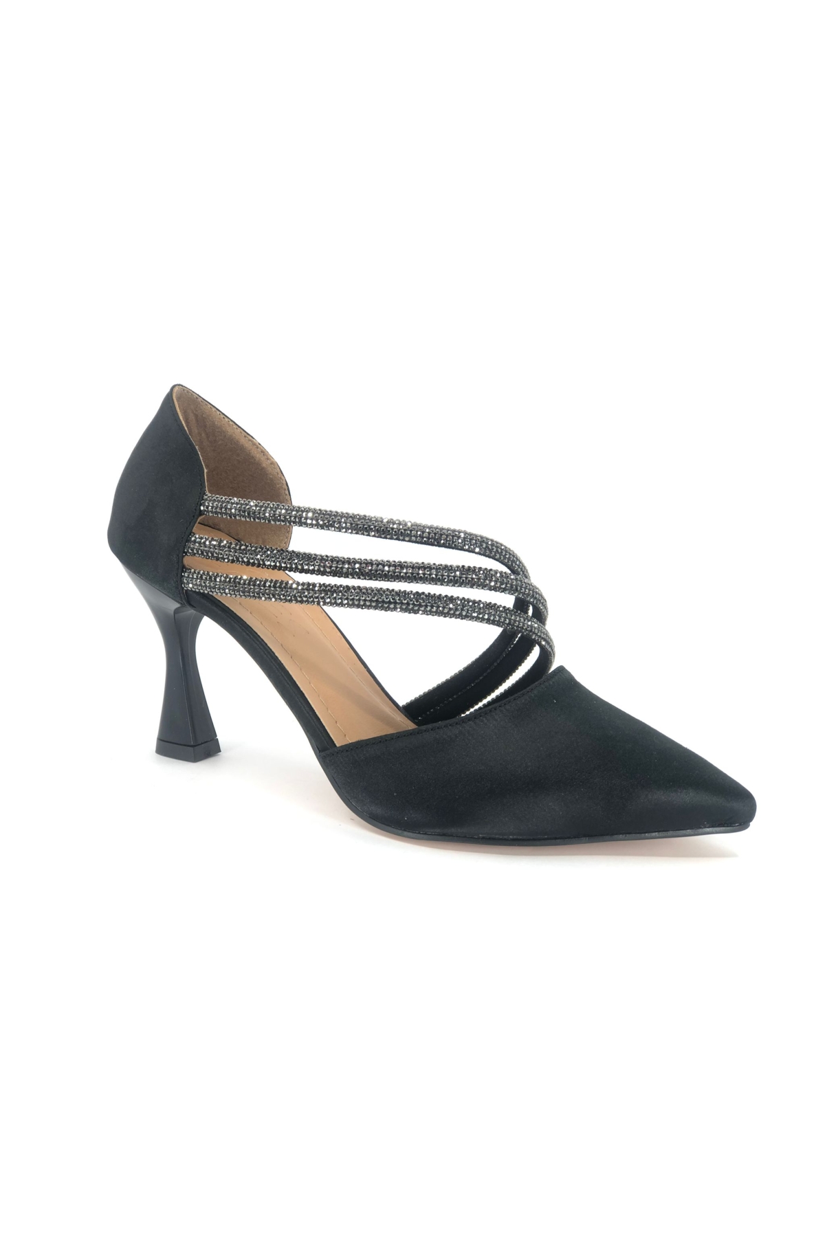 140 Üç Şerit Taşlı Abiye Kadın Topuklu Ayakkabı Stiletto - Görsel 5