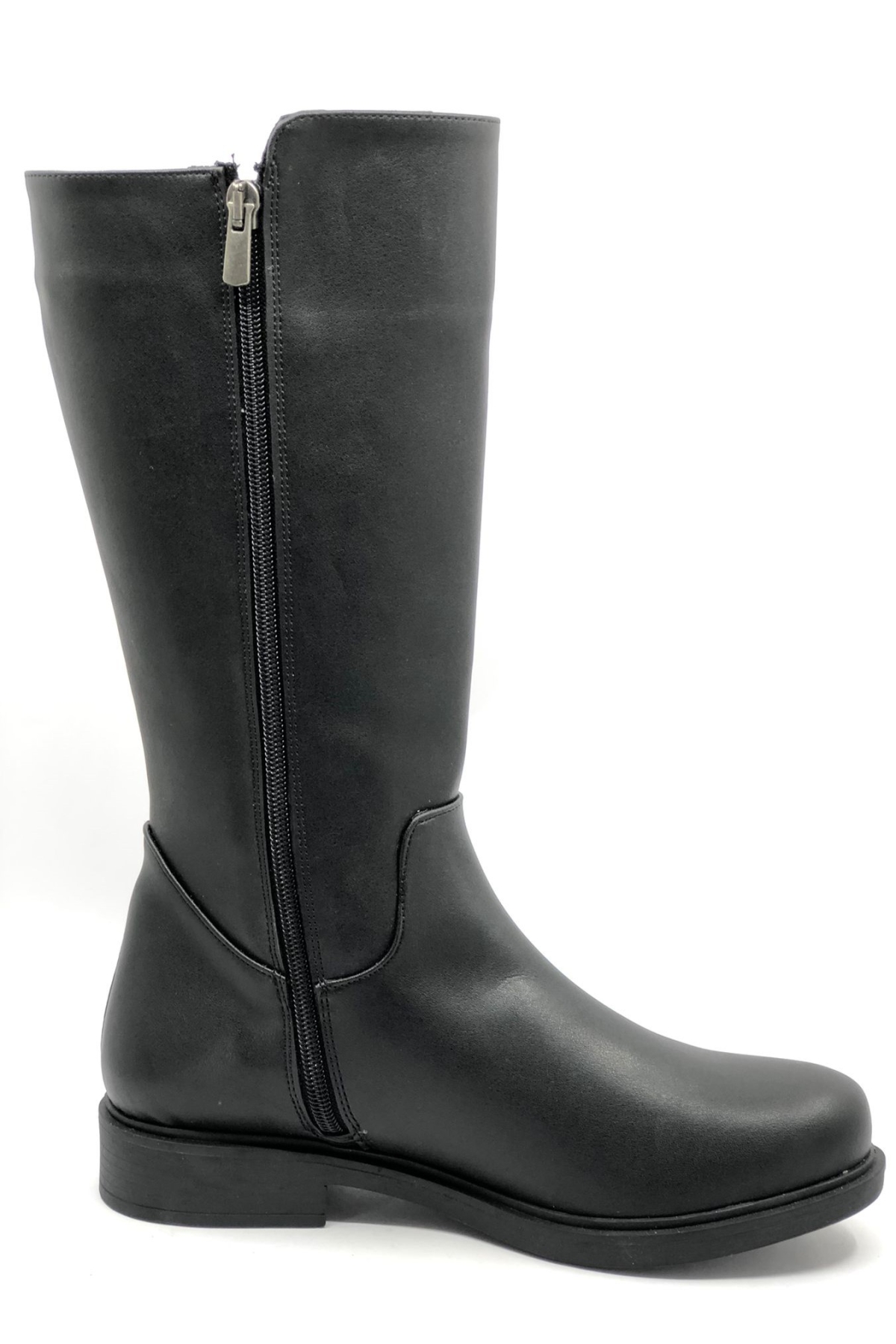 Ayakdaş Diz Altı Siyah-Cilt Düz Taban Kadın Çizme - Görsel 5