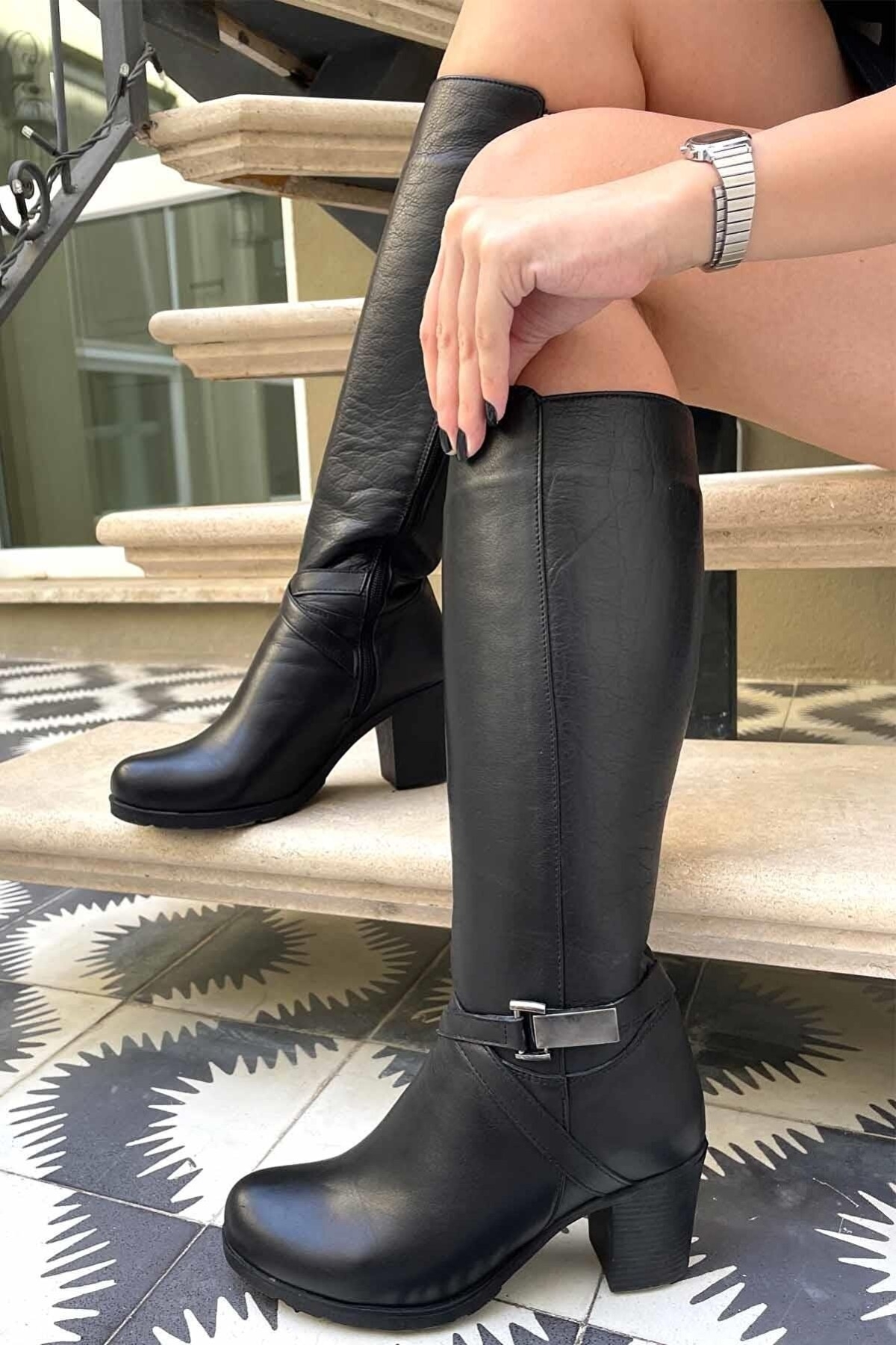 Ayakdaş Diz Altı Tokalı Topuklu Kadın Çizme - Görsel 2