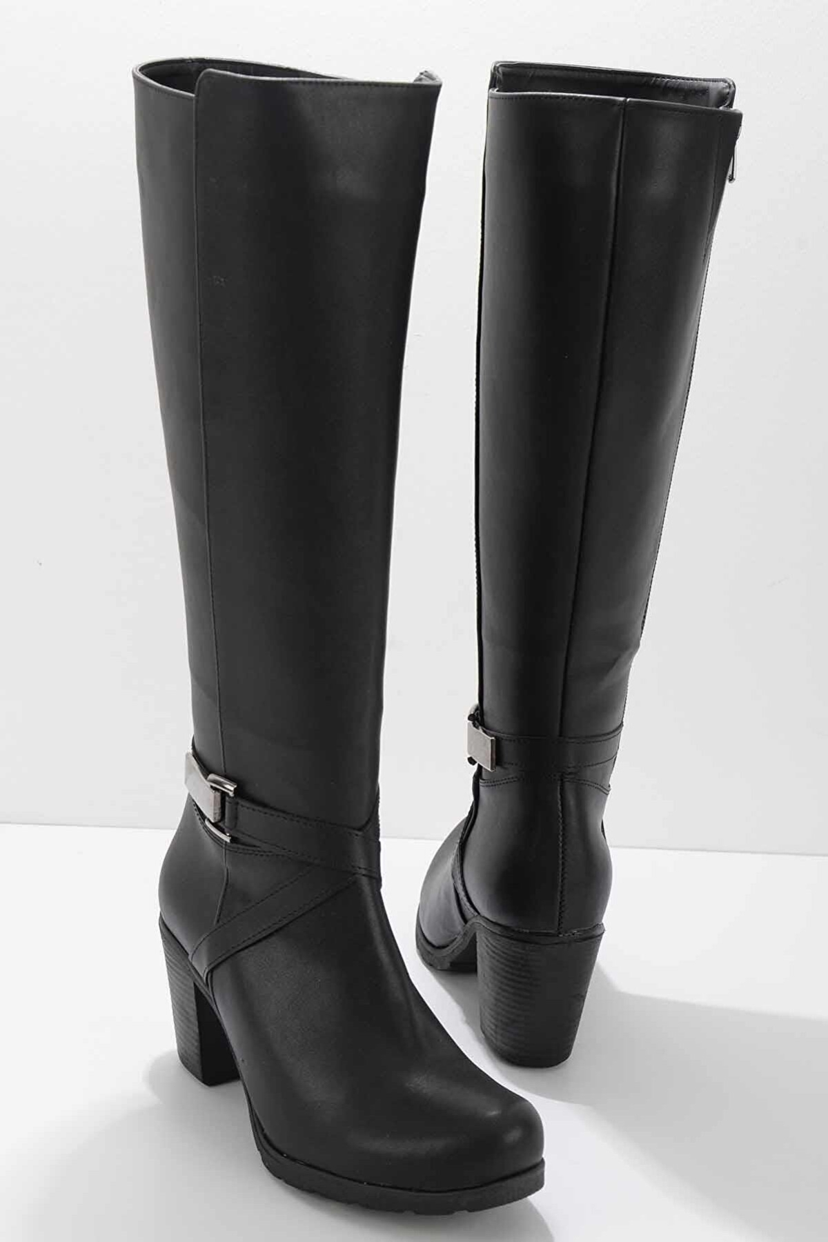 Ayakdaş Diz Altı Tokalı Topuklu Kadın Çizme - Görsel 6