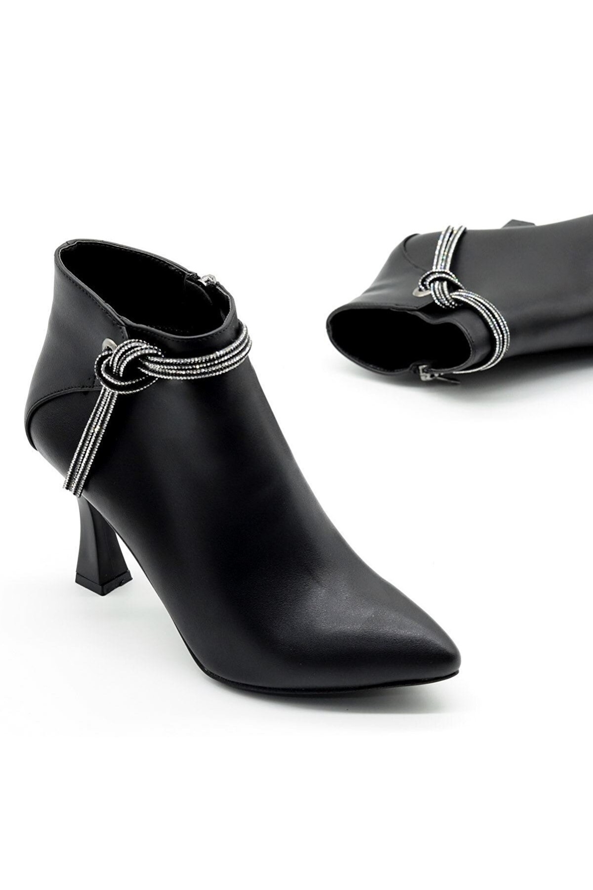 Feles Feles Siyah Püskül Taş Detaylı Bootie Klasik Kadın Bot | Flo Siyah - 3. görsel