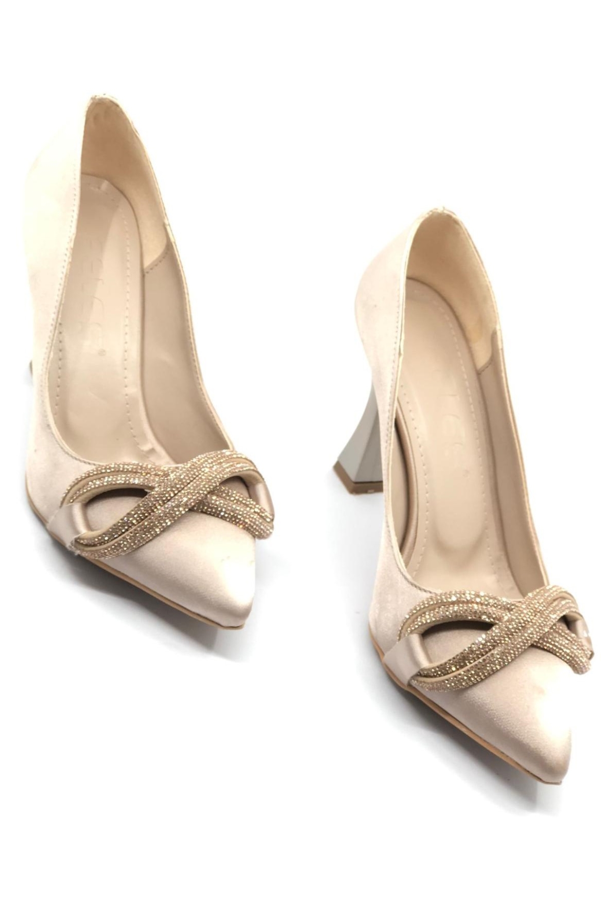 Kadeh Topuk Taşlı Saten Stiletto Kadın Topuklu Ayakkabı - Görsel 8