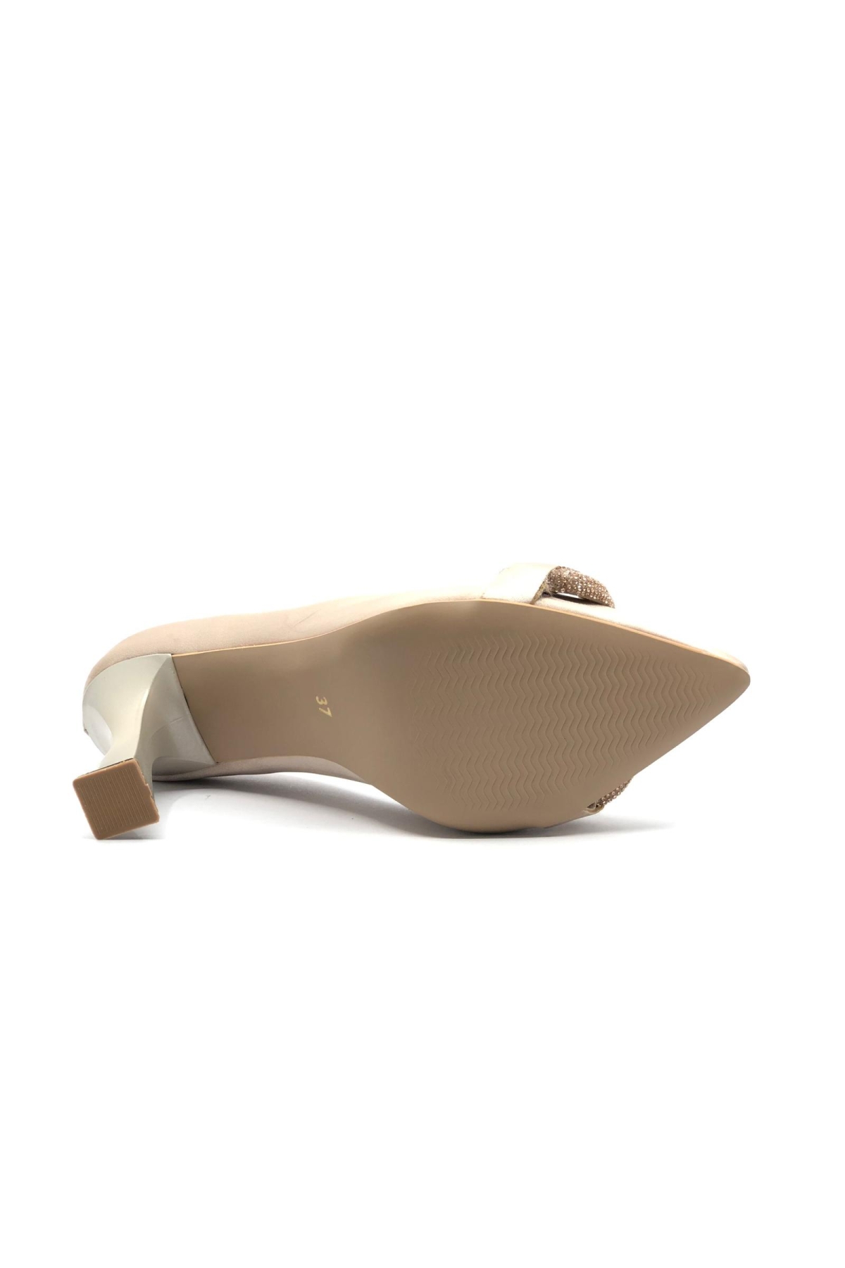 Kadeh Topuk Taşlı Saten Stiletto Kadın Topuklu Ayakkabı - Görsel 9