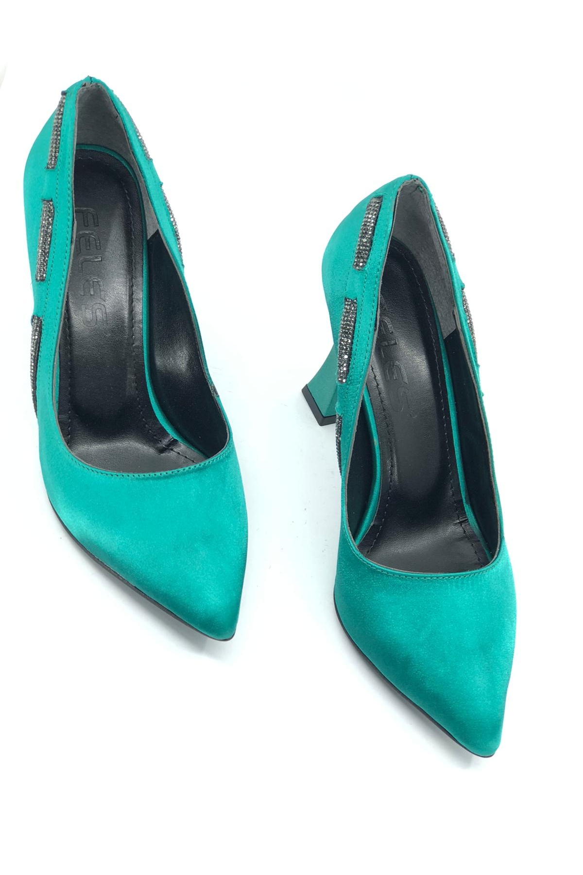 18-137 Yanı Şerit Taşlı Abiye Kadın Topuklu Ayakkabı Stiletto - Görsel 6